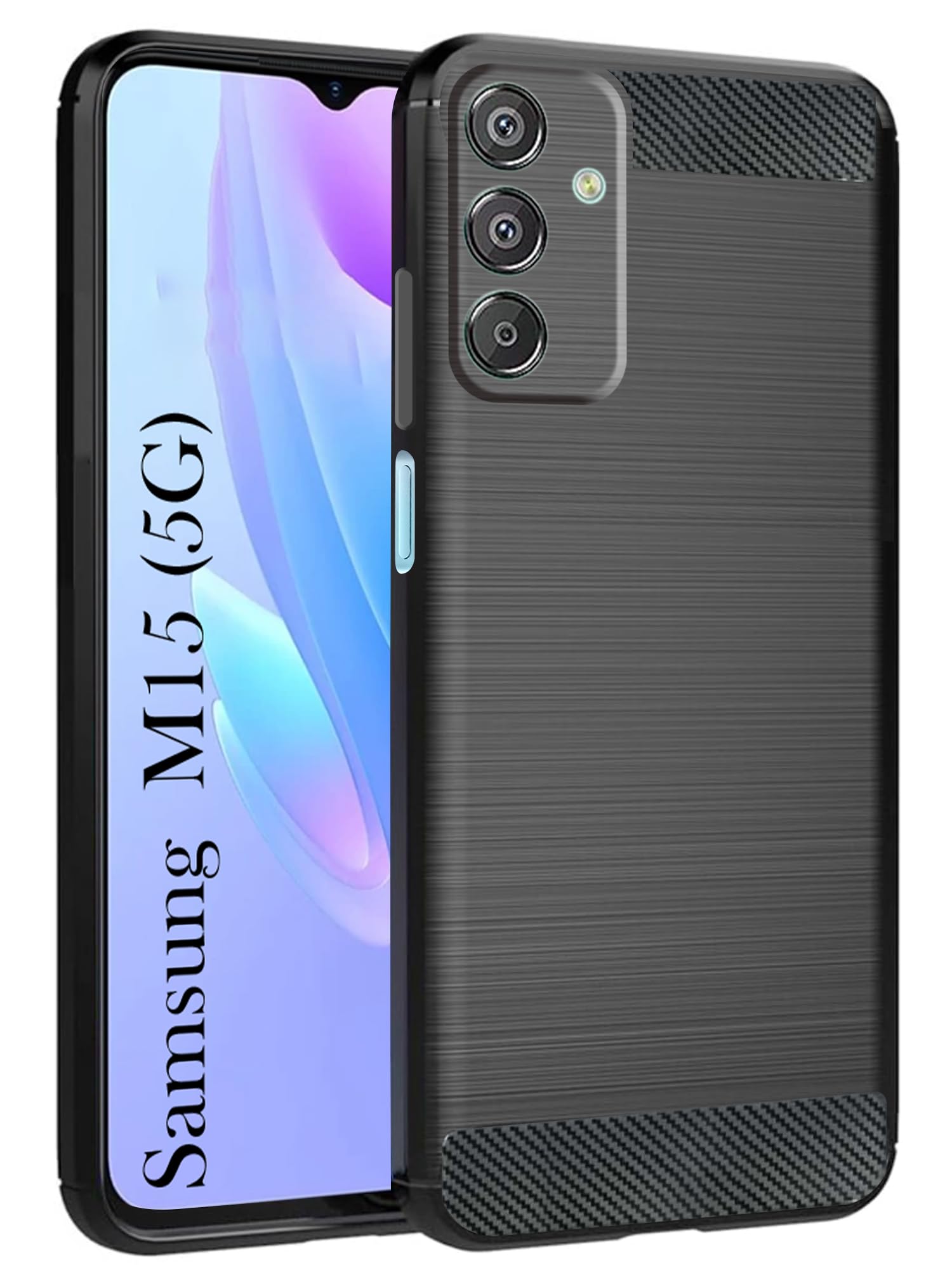 For Samsung Galaxy M15 5G Back Cover Case (Hybrid Armor Case | Carbon Fiber Shockproof | Soft and Flexible | Black)