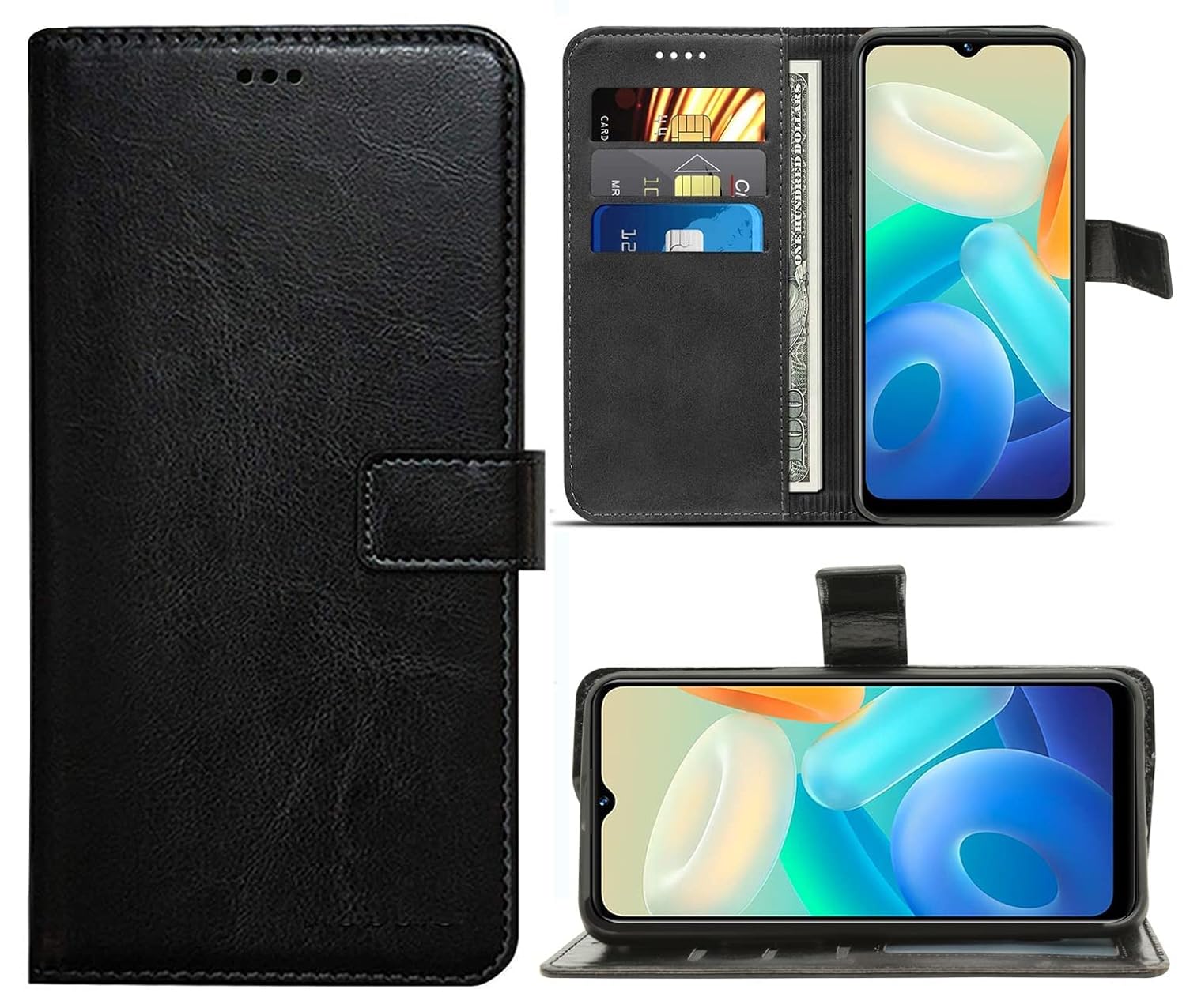 For Vivo Y02s Flip Cover Case (Leather Finish | Magnetic Closure | Foldable Stand | Wallet Card Slots)