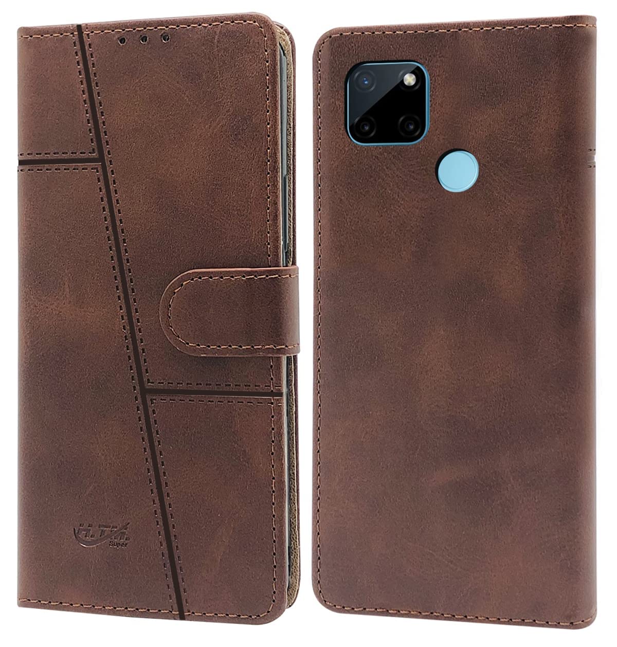 For Realme C25Y | C21Y Flip Cover Case (Stitched Leather Finish | Magnetic Closure | Inner TPU | Foldable Stand | Wallet Card Slots)
