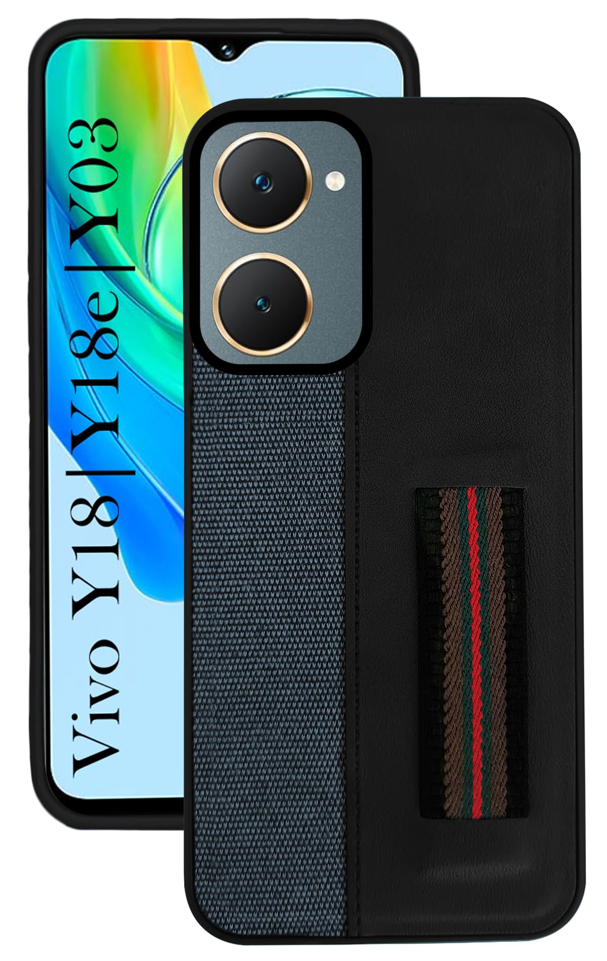 For Vivo Y18 | Y18e | Y03 | Y18i | Y18t  Back Cover Case (Professional PU Leather | Strip Chain Holder Socket)