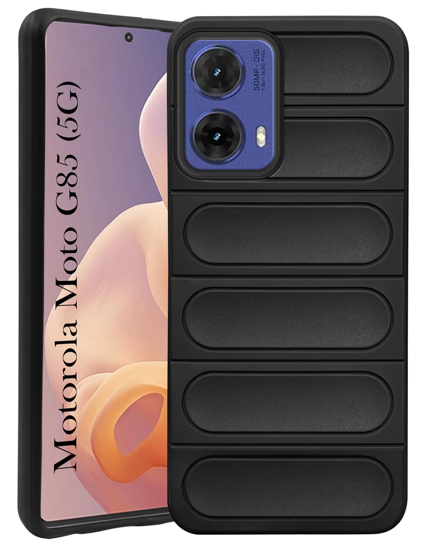 For Motorola Moto G85 5G Back Cover Case (Matte Liquid Silicone | Professional Design | Camera Protection | Wave Black)