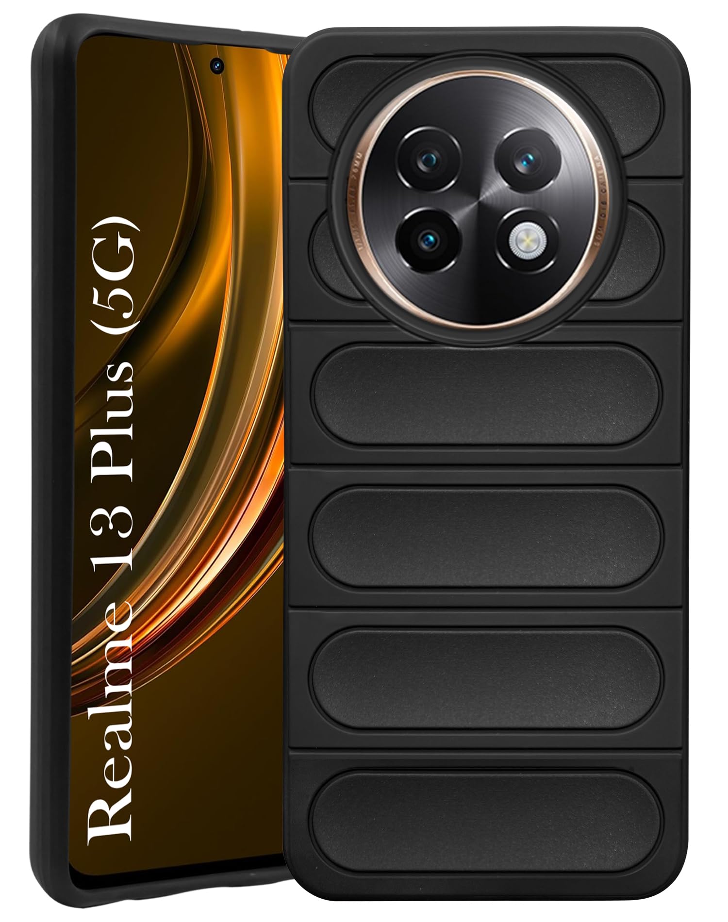 For Realme 13 Plus Back Cover Case (Matte Liquid Silicone | Professional Design | Camera Protection | Wave Black)