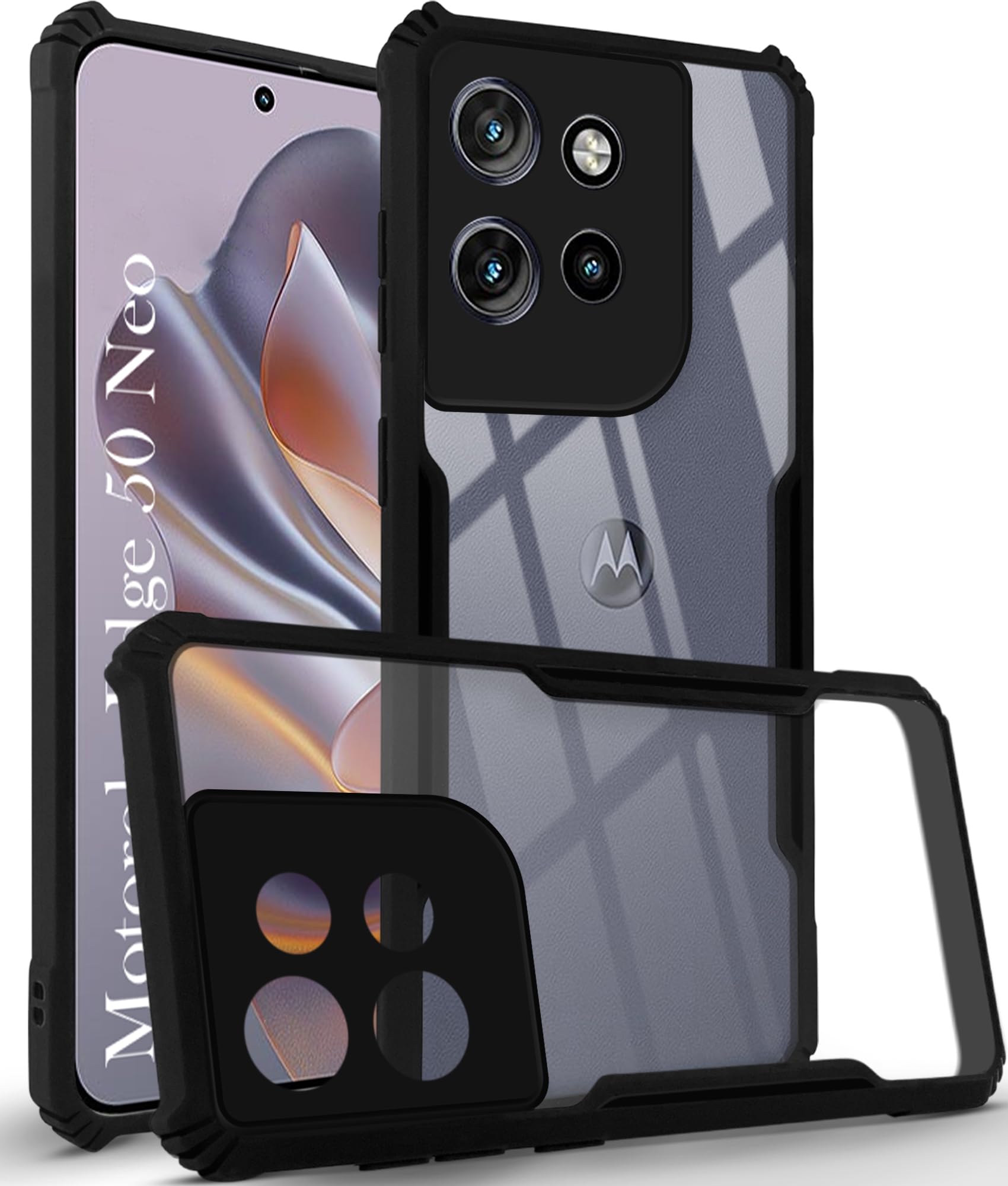 For Motorola Moto Edge 50 Neo Back Cover Case ( Shockproof with Polycarbonate Clear Panel | Professional Black)