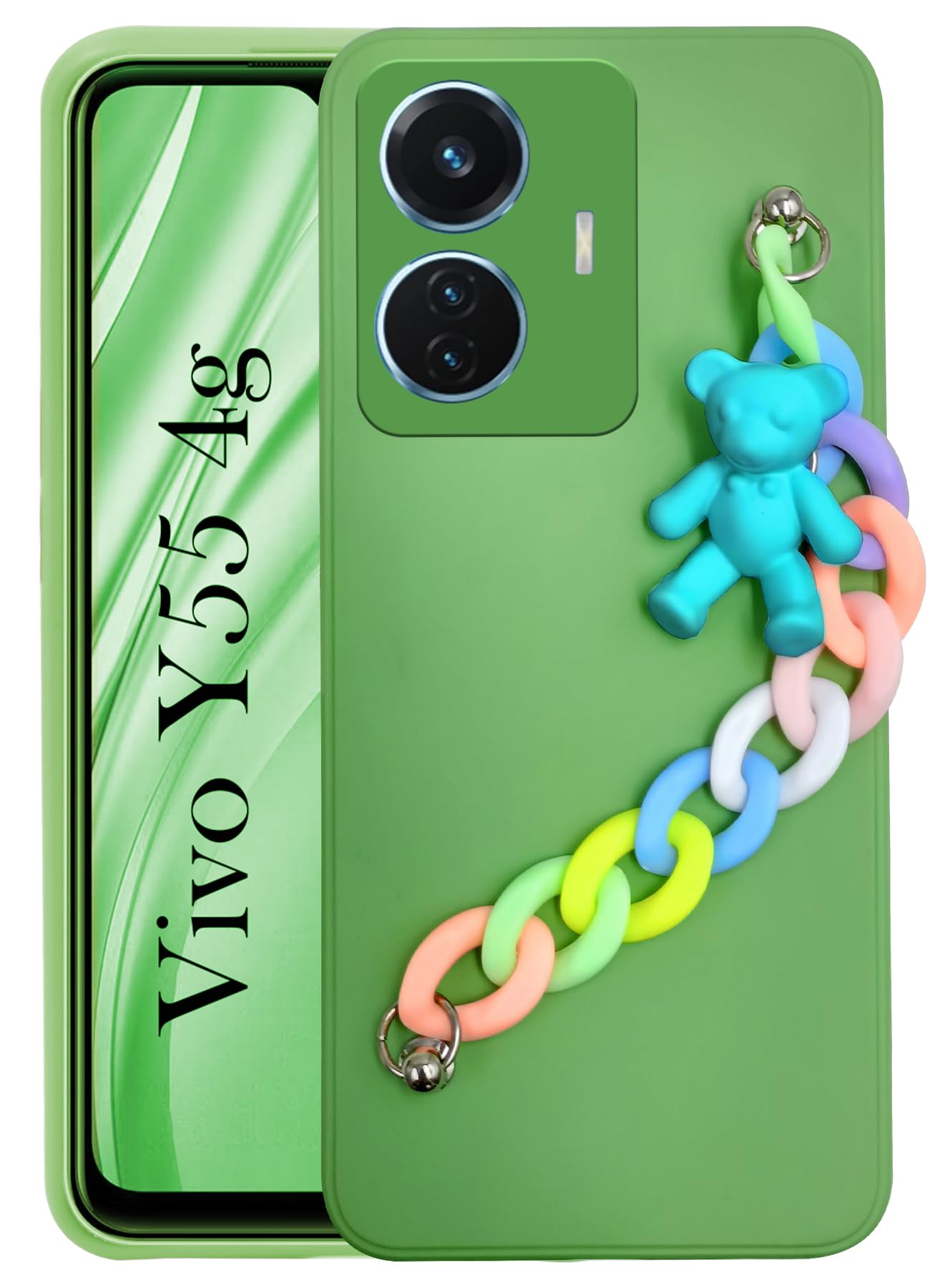For Vivo Y55 4G Back Cover Girls Case with Bracelet (Wrist Hanging Chain | Teddy Toy Cartoon)