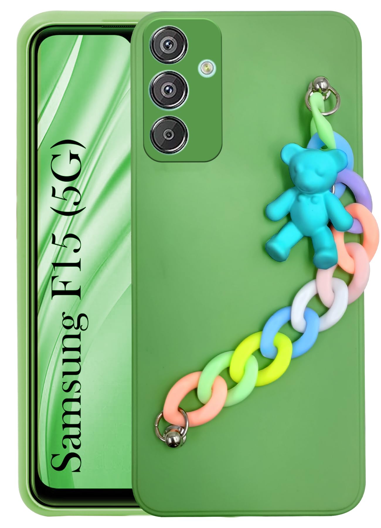 For Samsung Galaxy F15 5G Back Cover Girls Case with Bracelet (Wrist Hanging Chain | Teddy Toy Cartoon)