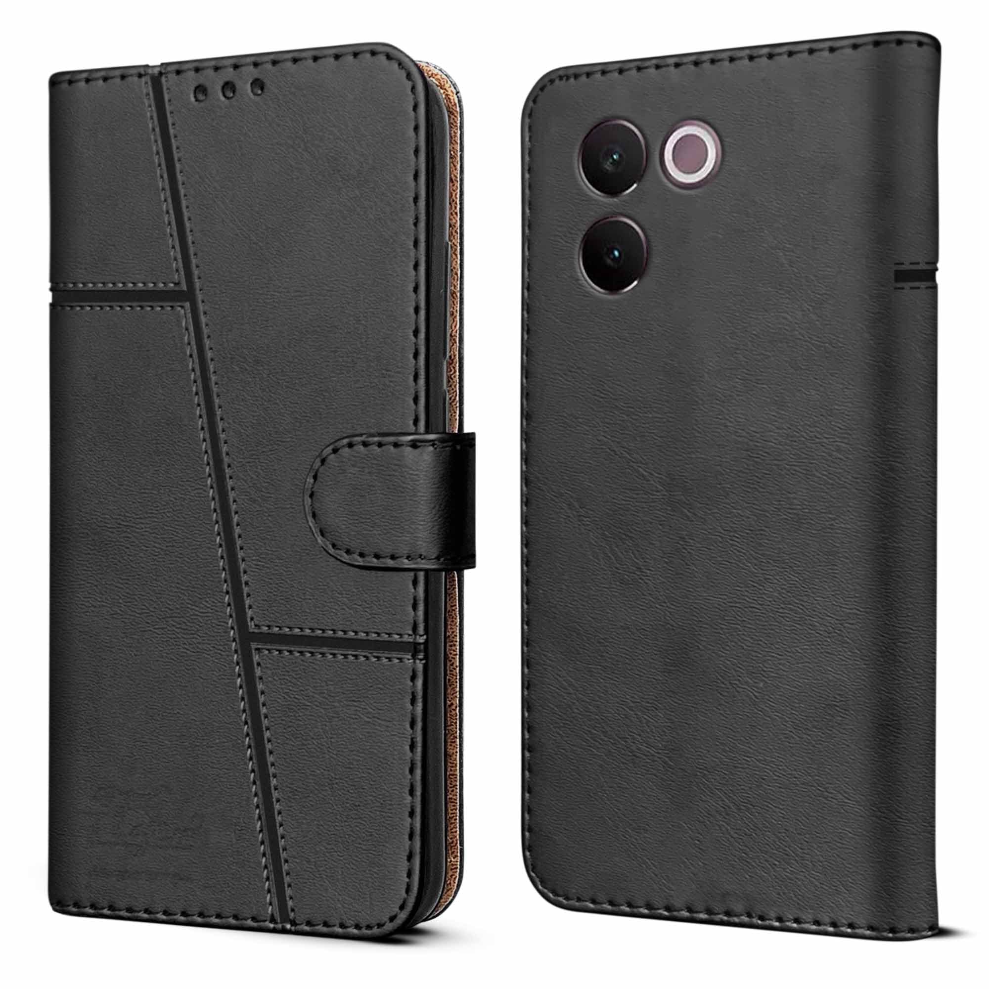For Vivo V30e 5G Flip Cover Case (Stitched Leather with Magnetic Closure)