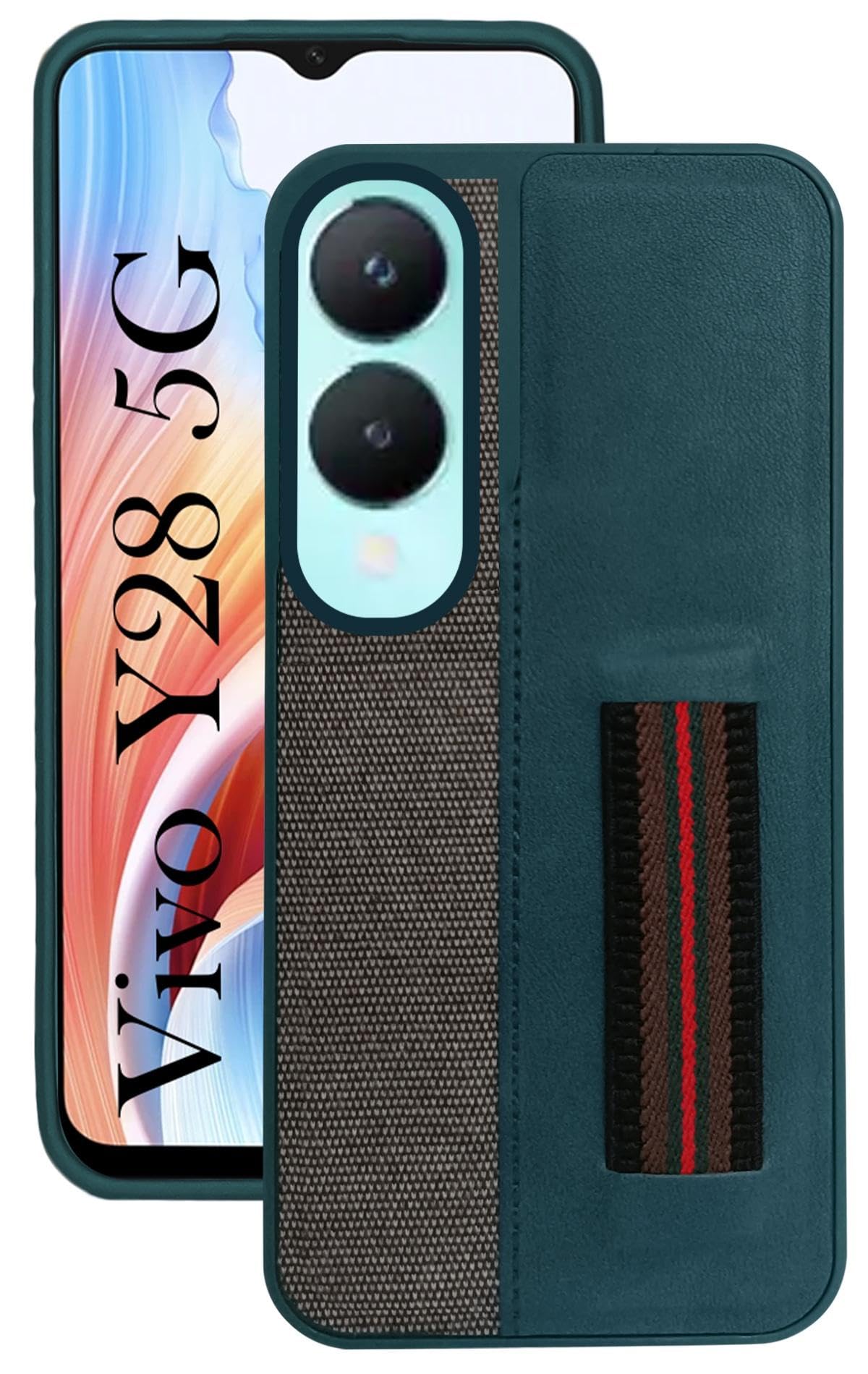 For VIVO Y28 5G Back Cover Case (Professional PU Leather | Strip Chain Holder Socket)