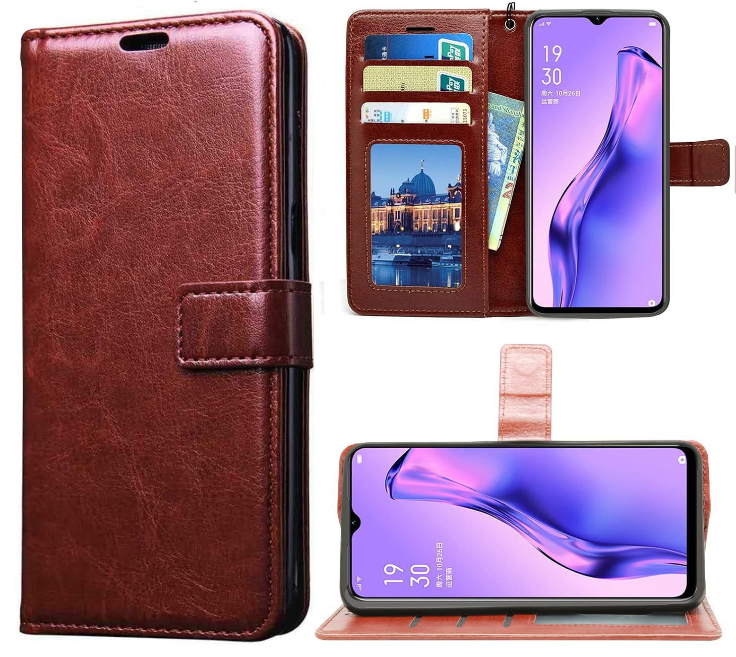 For Oppo A8 Flip Cover Case (Leather Finish | Magnetic Closure | Foldable Stand | Wallet Card Slots)