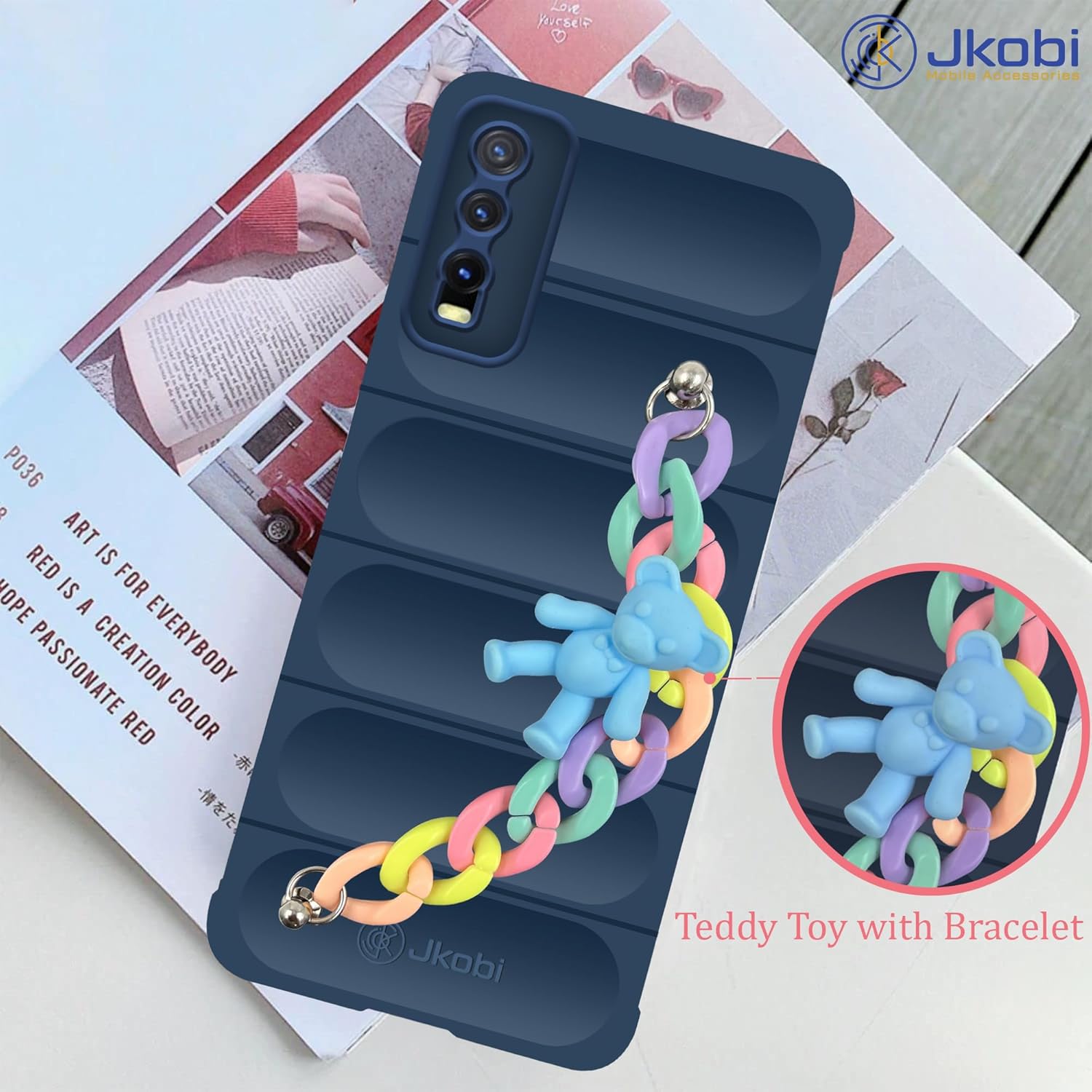 For Vivo Y20 | Y20i Back Cover Girls Case with Bracelet (Wrist Hanging Chain | Micro-Fiber Cloth Inside)