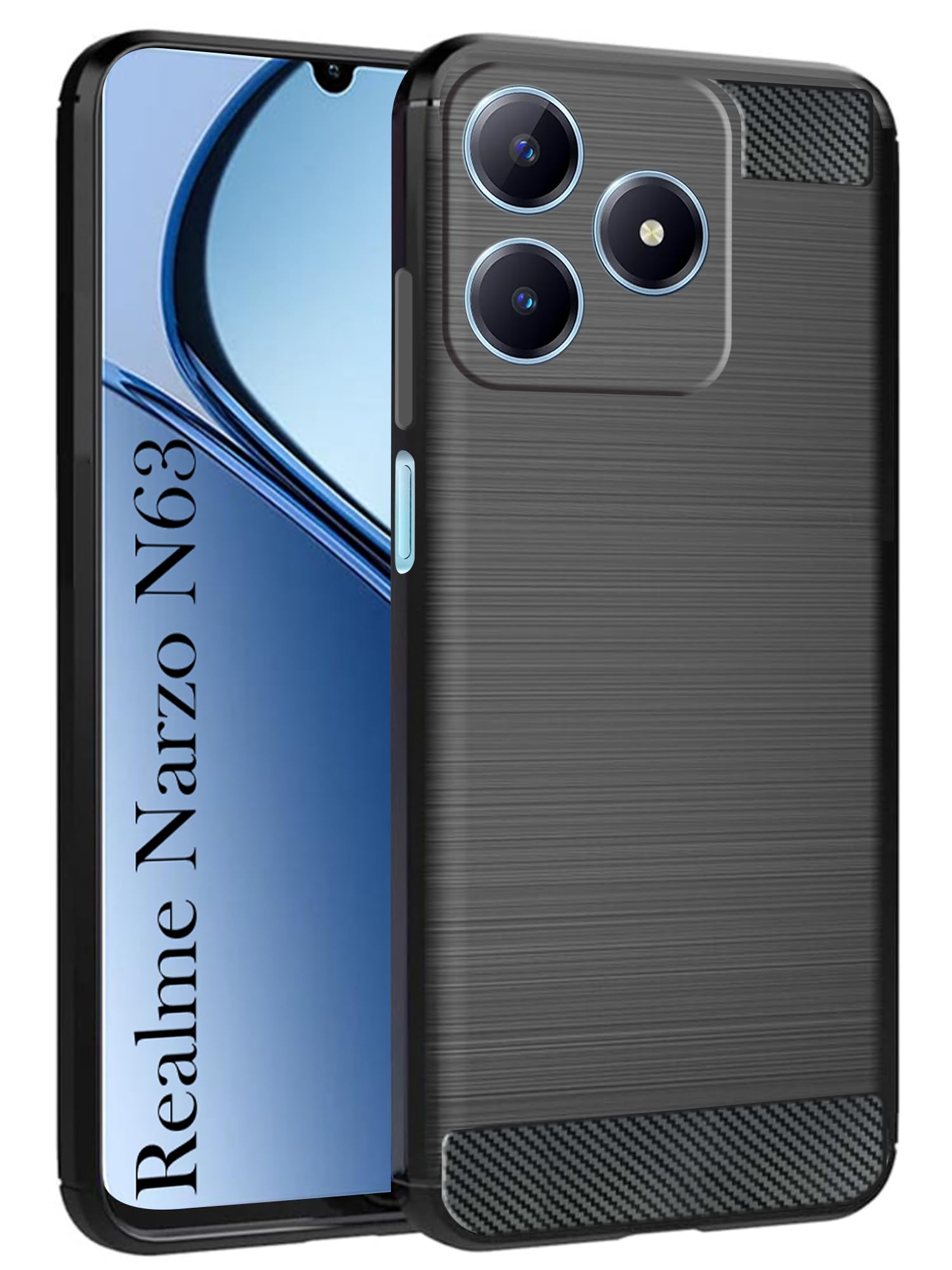 For Realme Narzo N63 Back Cover Case (Hybrid Armor Case | Carbon Fiber Shockproof | Soft and Flexible)