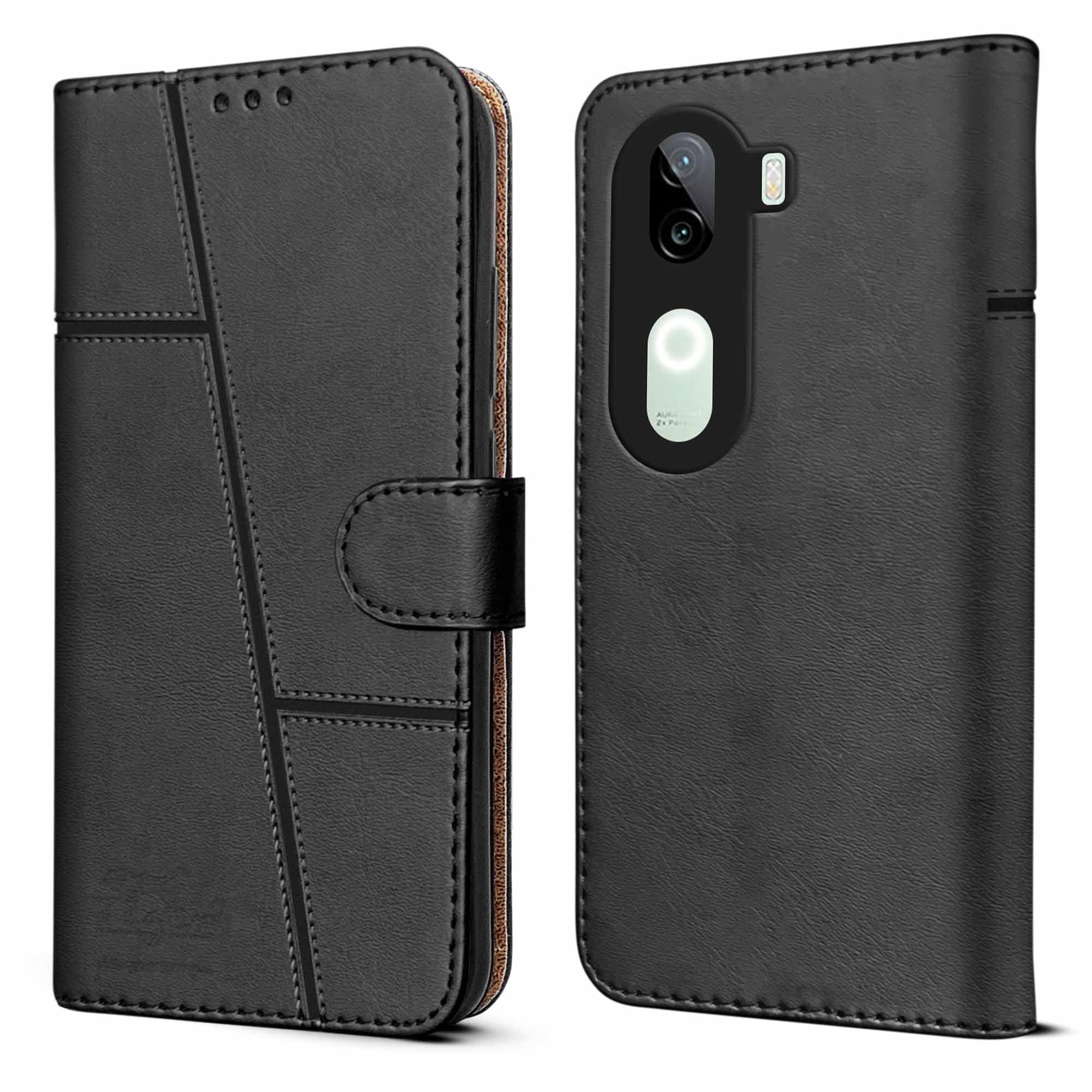For Vivo iQOO Z9s Flip Cover Case (Stitched Leather with Magnetic Closure)