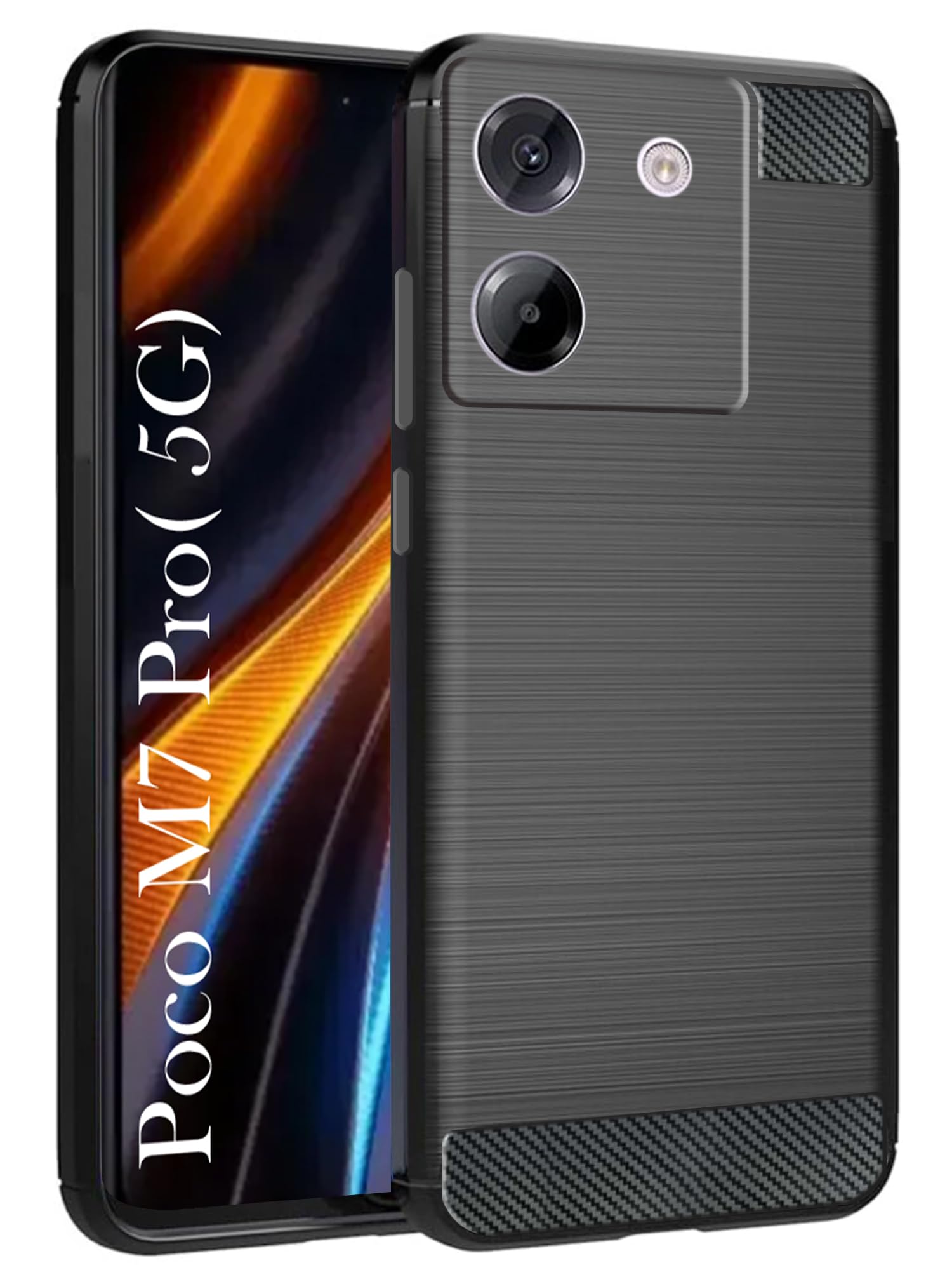 For Poco M7 pro 5G Back Cover Case ( Hybrid Armor Case | Carbon Fiber Shockproof | Soft and Flexible | Black )