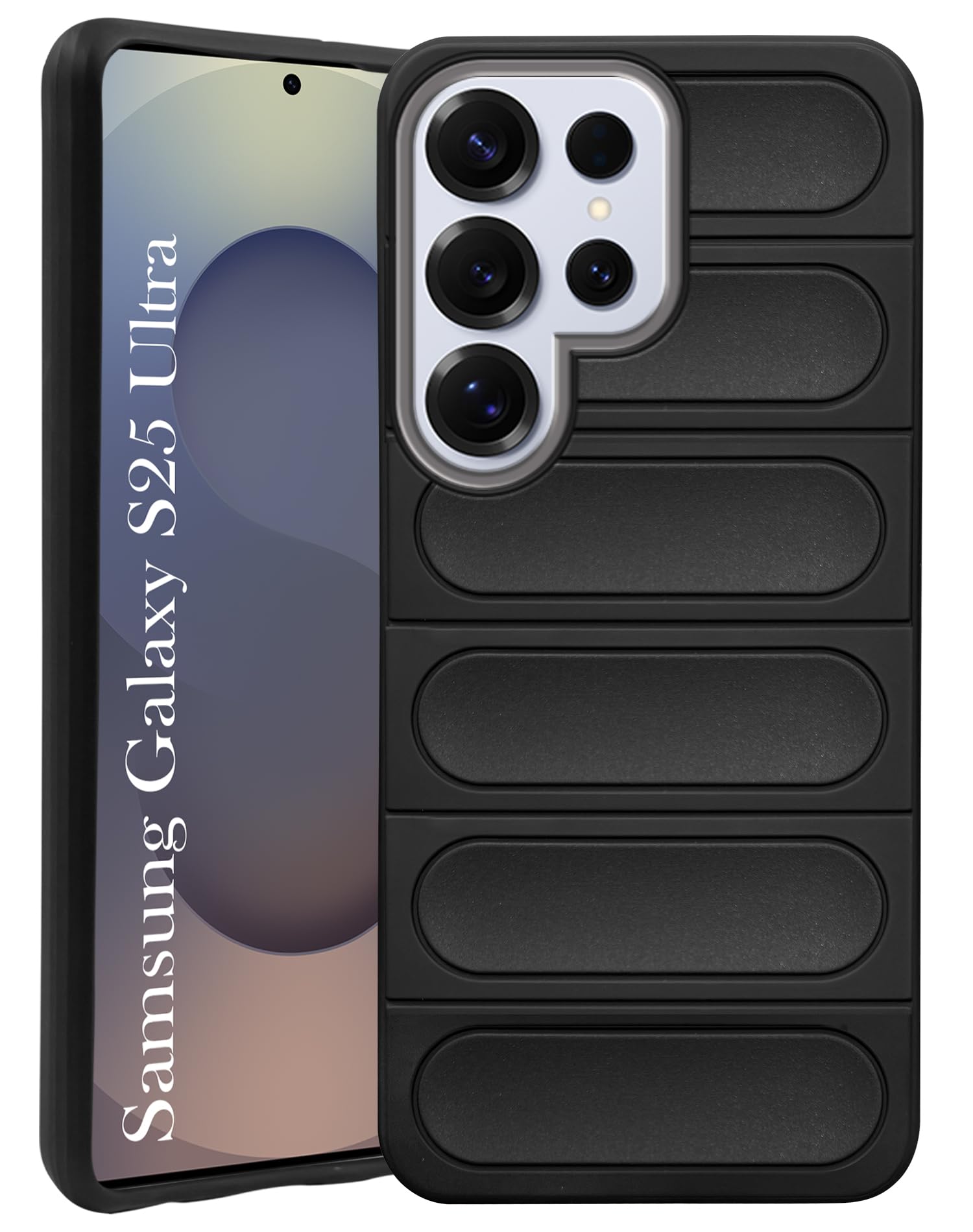 For Samsung Galaxy S25 Ultra Back Cover Case (Matte Liquid Silicone | Professional Micro-Fiber Cloth Inside | Camera Protection Ring | Wave Black)