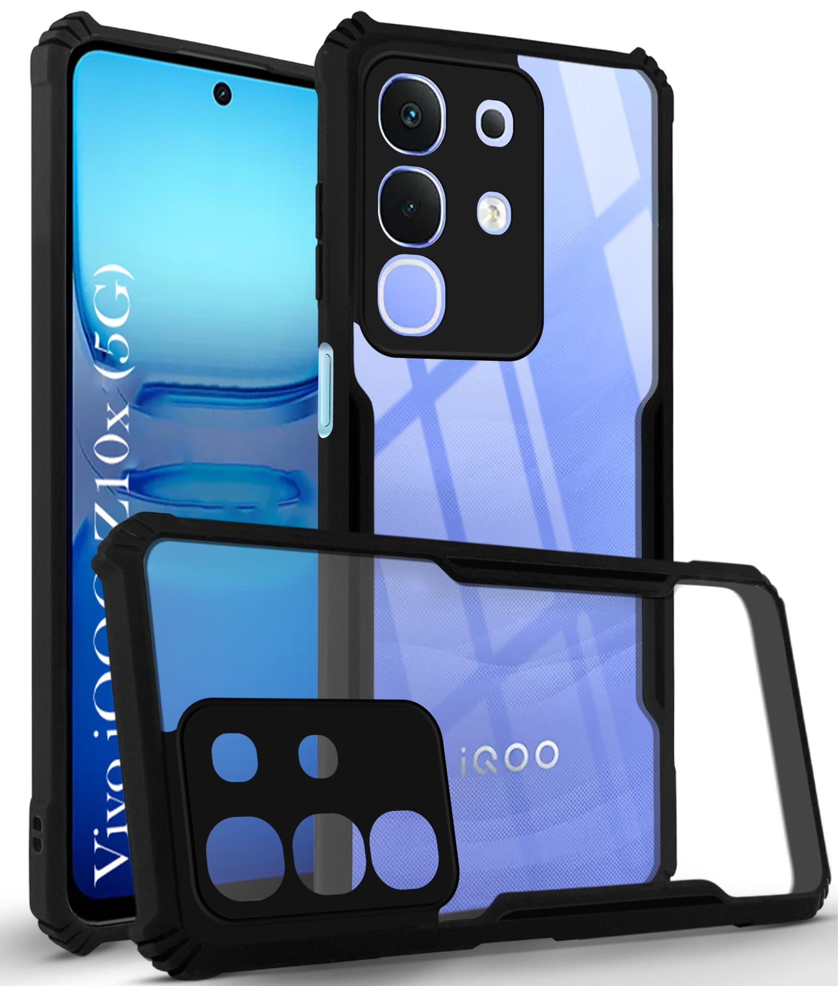 For Vivo iQOO Z10x Back Cover Case ( Shockproof with Polycarbonate Clear Panel | Professional Black)