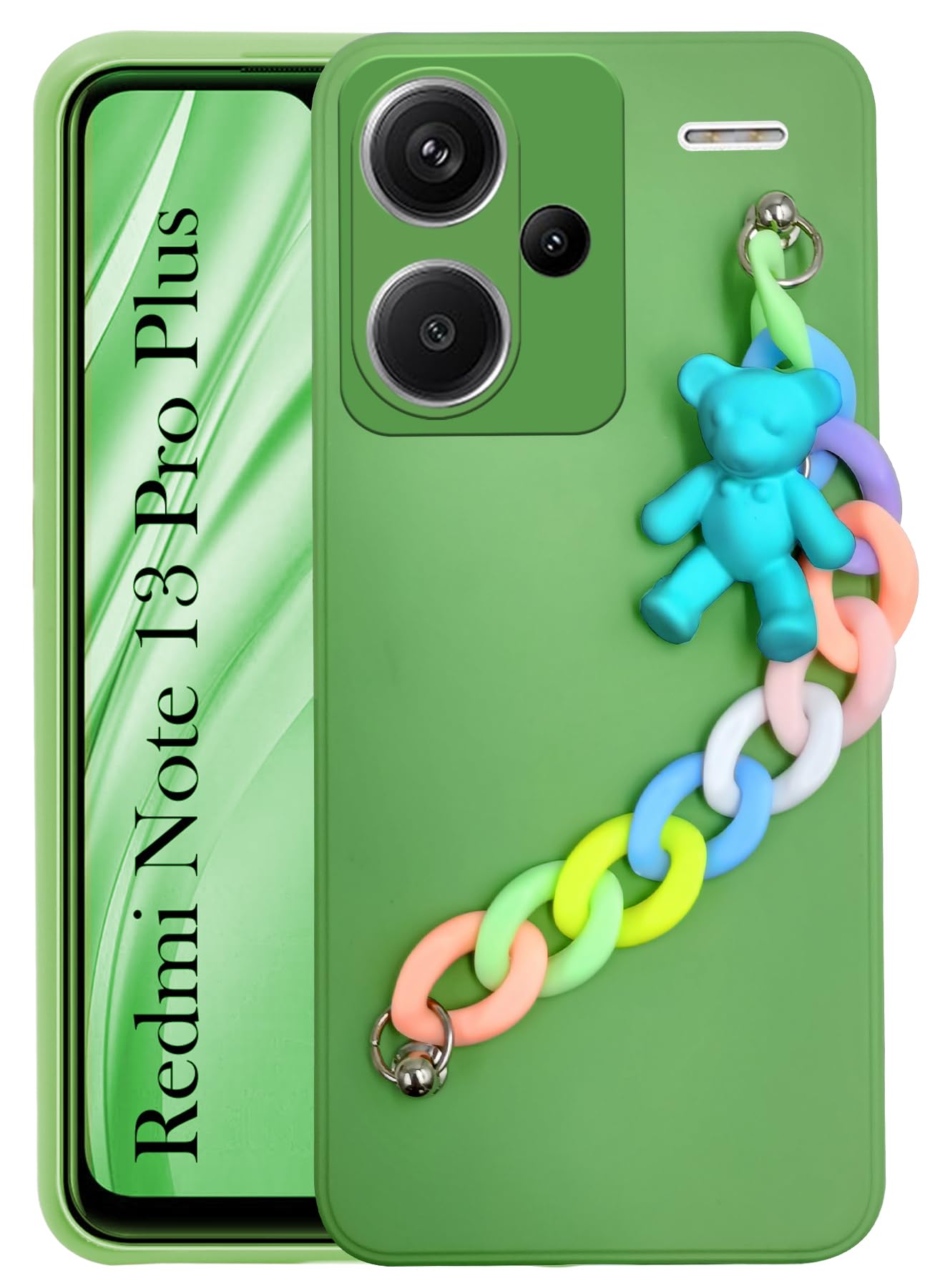 For Redmi Note 13 Pro Plus Back Cover Girls Case with Bracelet (Wrist Hanging Chain | Teddy Toy Cartoon)