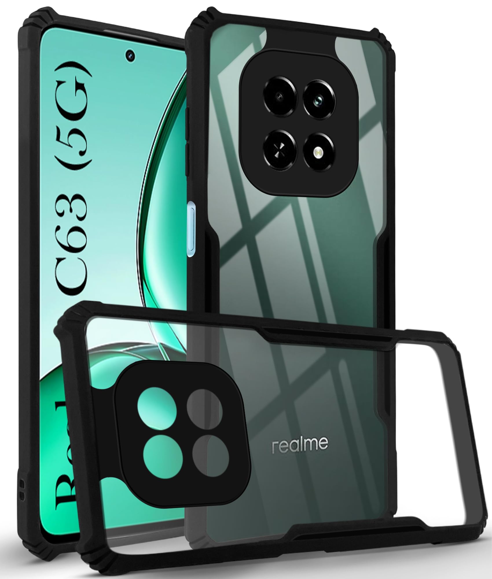 For Realme C63 5G Back Cover Case ( Shockproof with Polycarbonate Clear Panel | Professional Black)