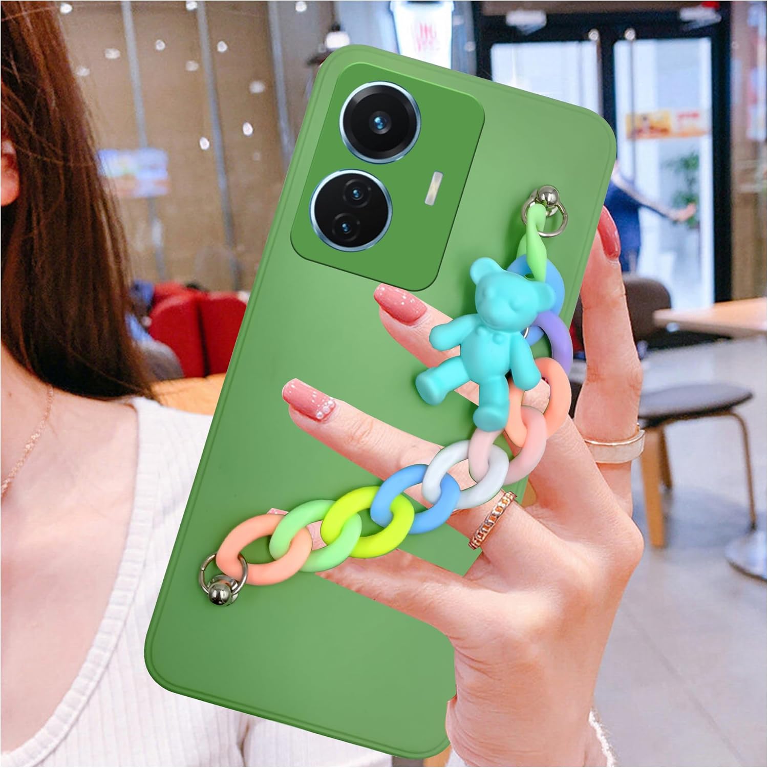 For Vivo Y55 4G Back Cover Girls Case with Bracelet (Wrist Hanging Chain | Teddy Toy Cartoon)