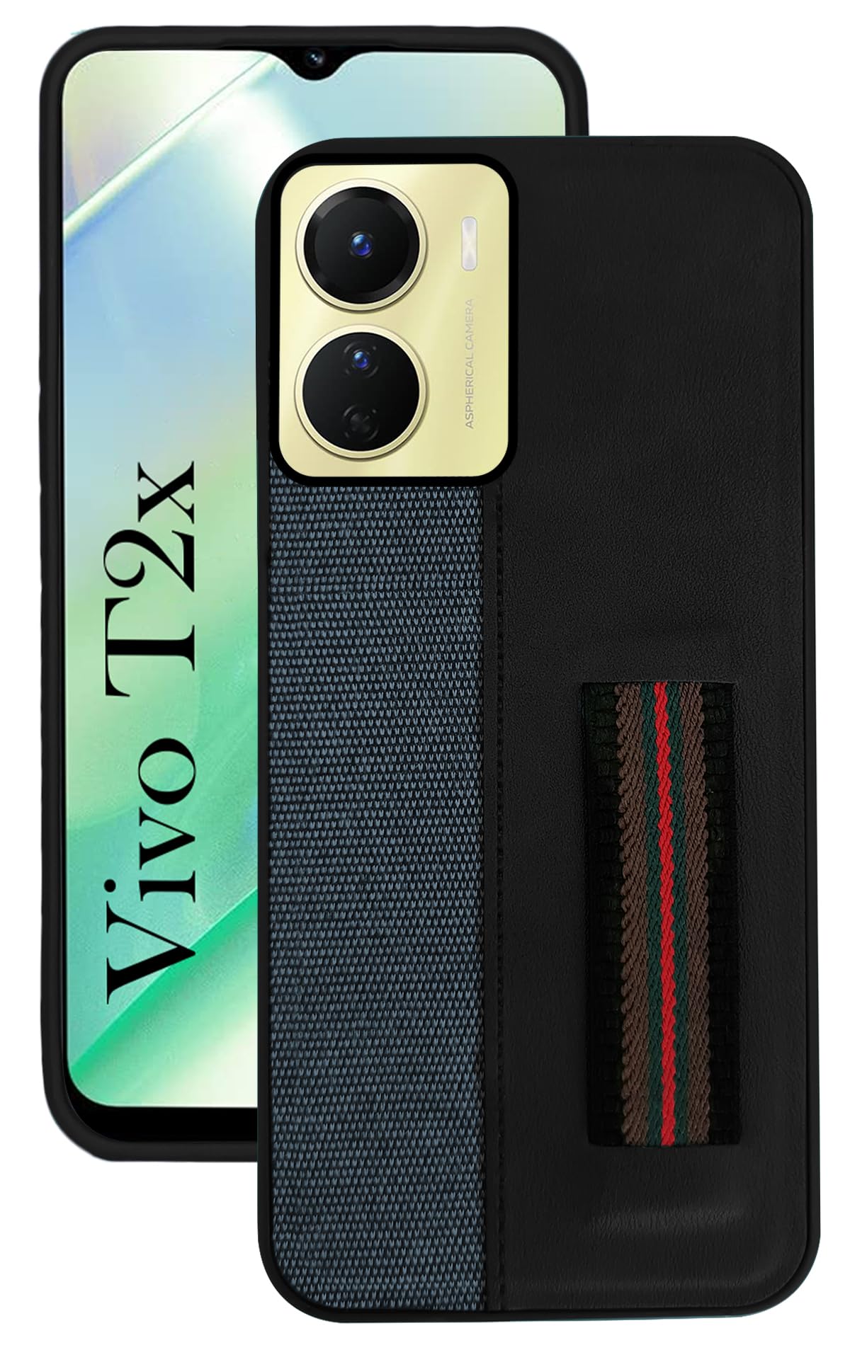 For Vivo T2x Back Cover Case (Professional PU Leather | Strip Chain Holder Socket)