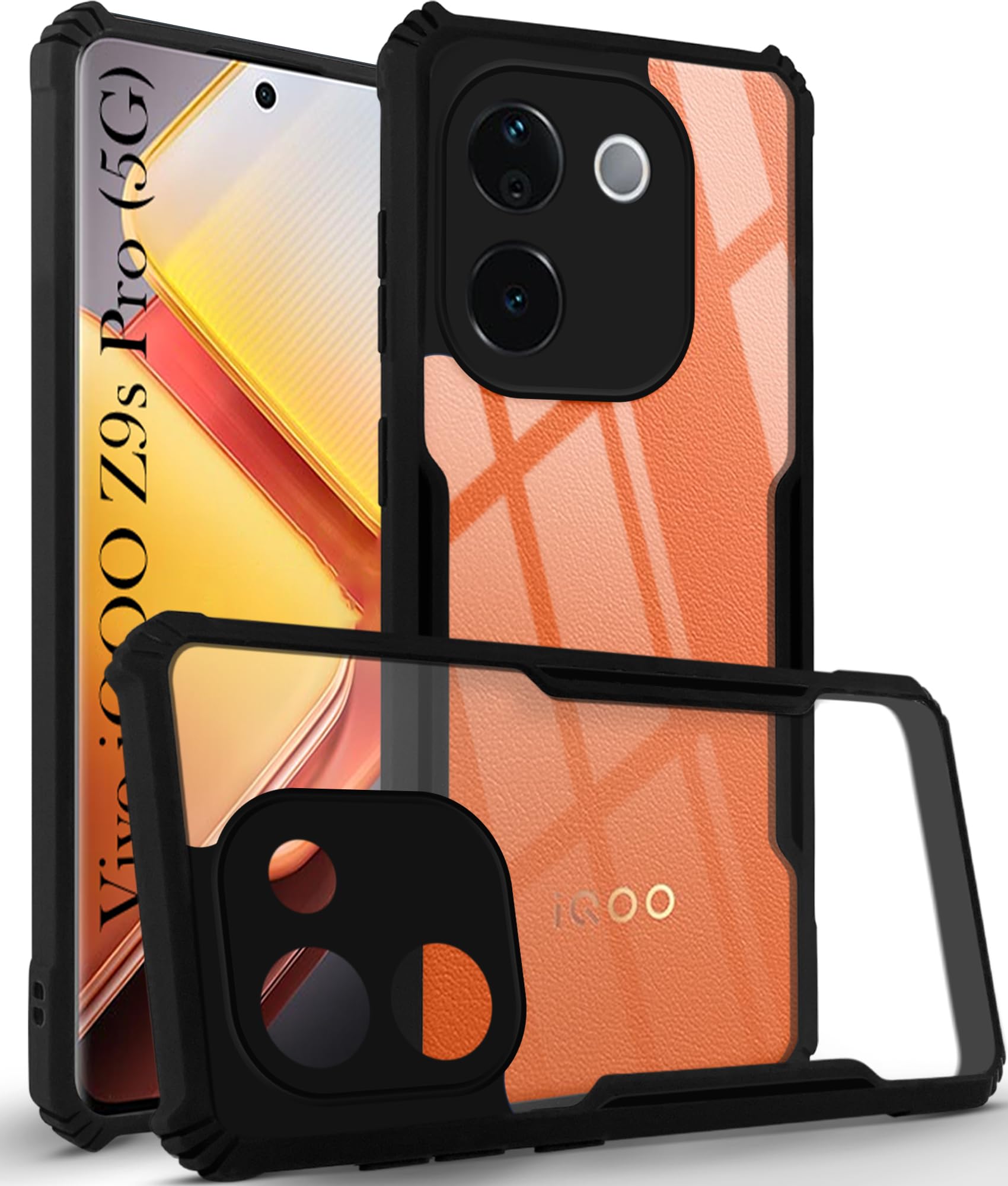 For vivo iQOO Z9s Pro Back Cover Case ( Shockproof with Polycarbonate Clear Panel | Professional Black)