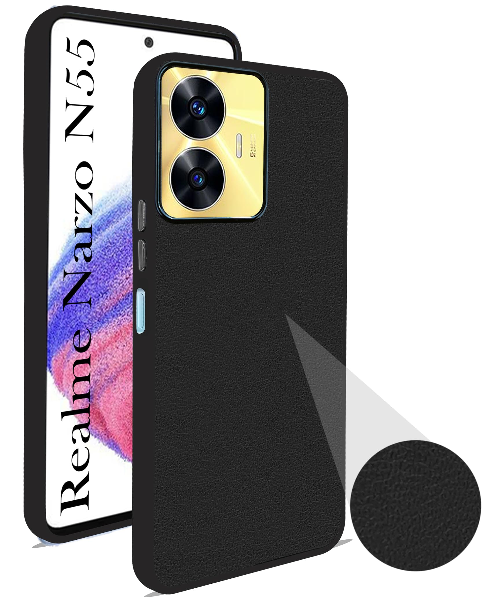 For Realme Narzo N55 Back Cover Case (Minimalist Professional Leather | Shockproof Metal Camera Protection)