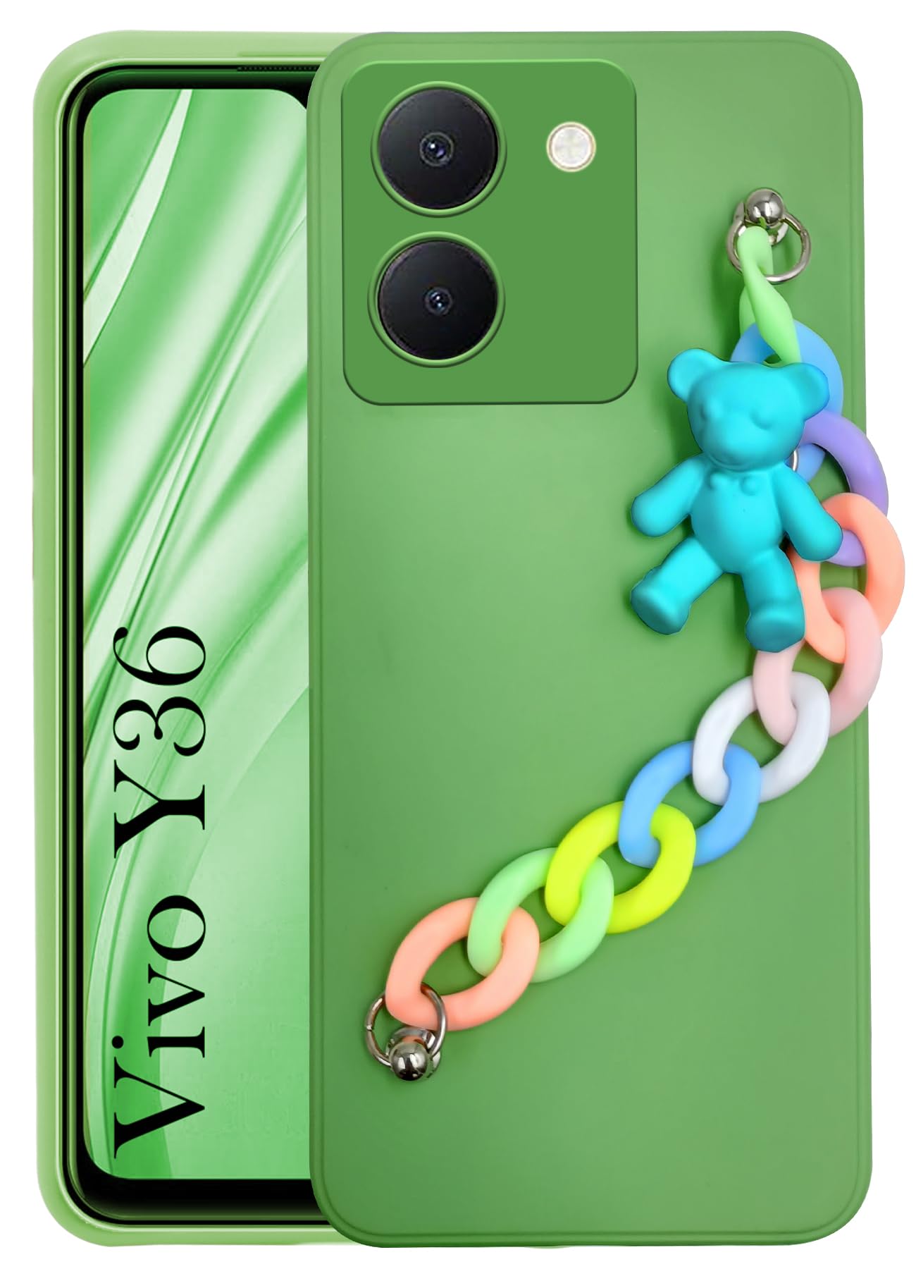 For Vivo Y36 Back Cover Girls Case with Bracelet (Wrist Hanging Chain | Teddy Toy Cartoon)
