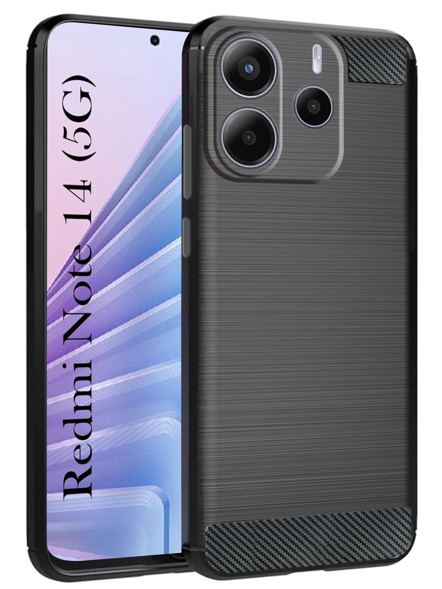 For Redmi Note 14 5G | Redmi Note 14 SE Back Cover Case ( Hybrid Armor Case | Carbon Fiber Shockproof | Soft and Flexible | Black )