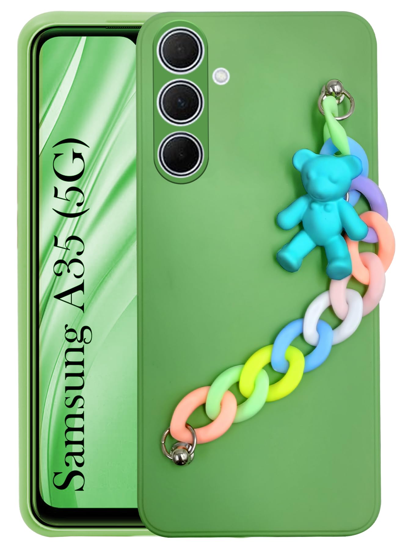 For Samsung Galaxy A35 5G Back Cover Girls Case with Bracelet (Wrist Hanging Chain | Teddy Toy Cartoon)