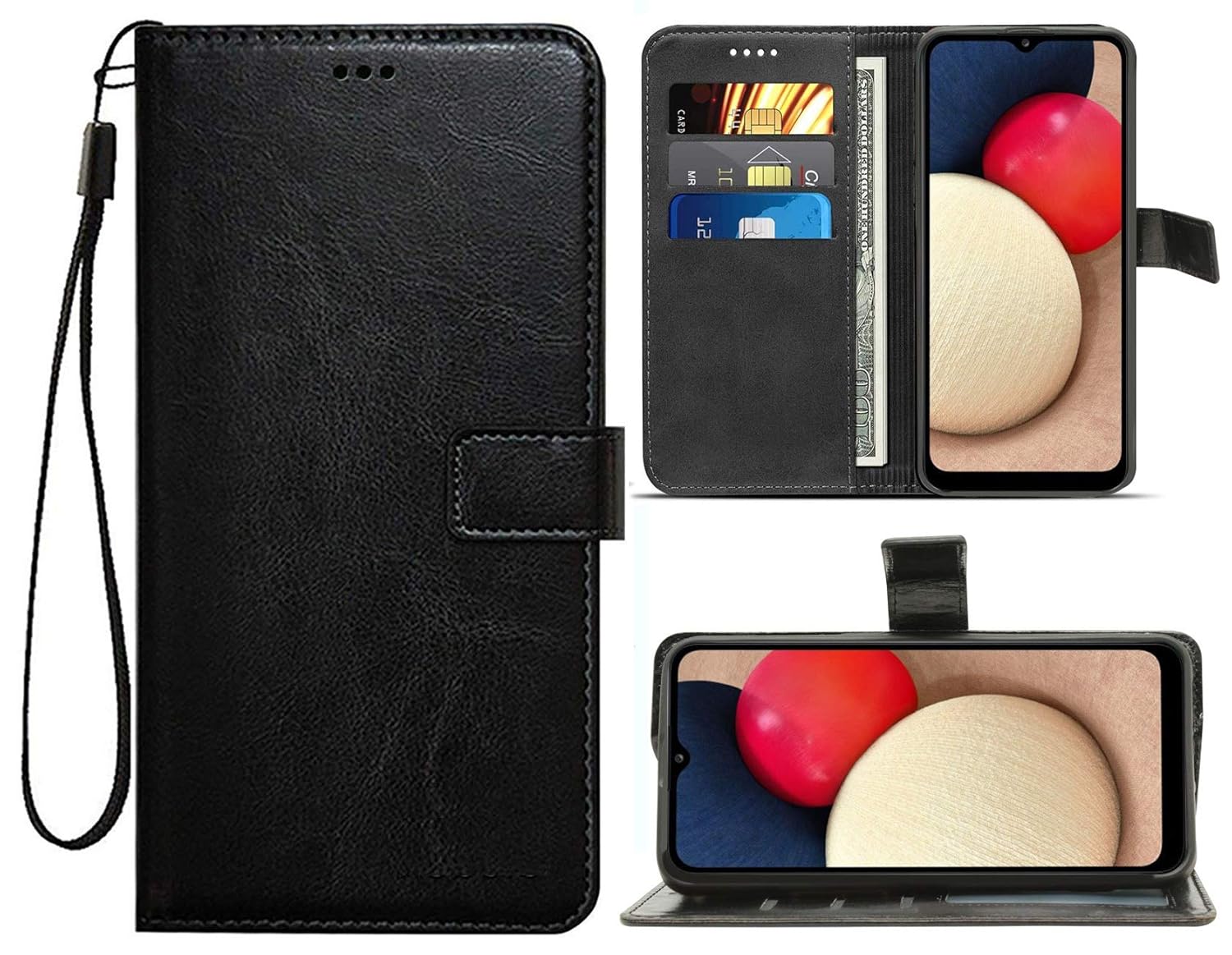 For Samsung Galaxy A02sLeather | Inner TPU | Foldable Stand | Wallet Card Slots Vintage Flip Cover Case