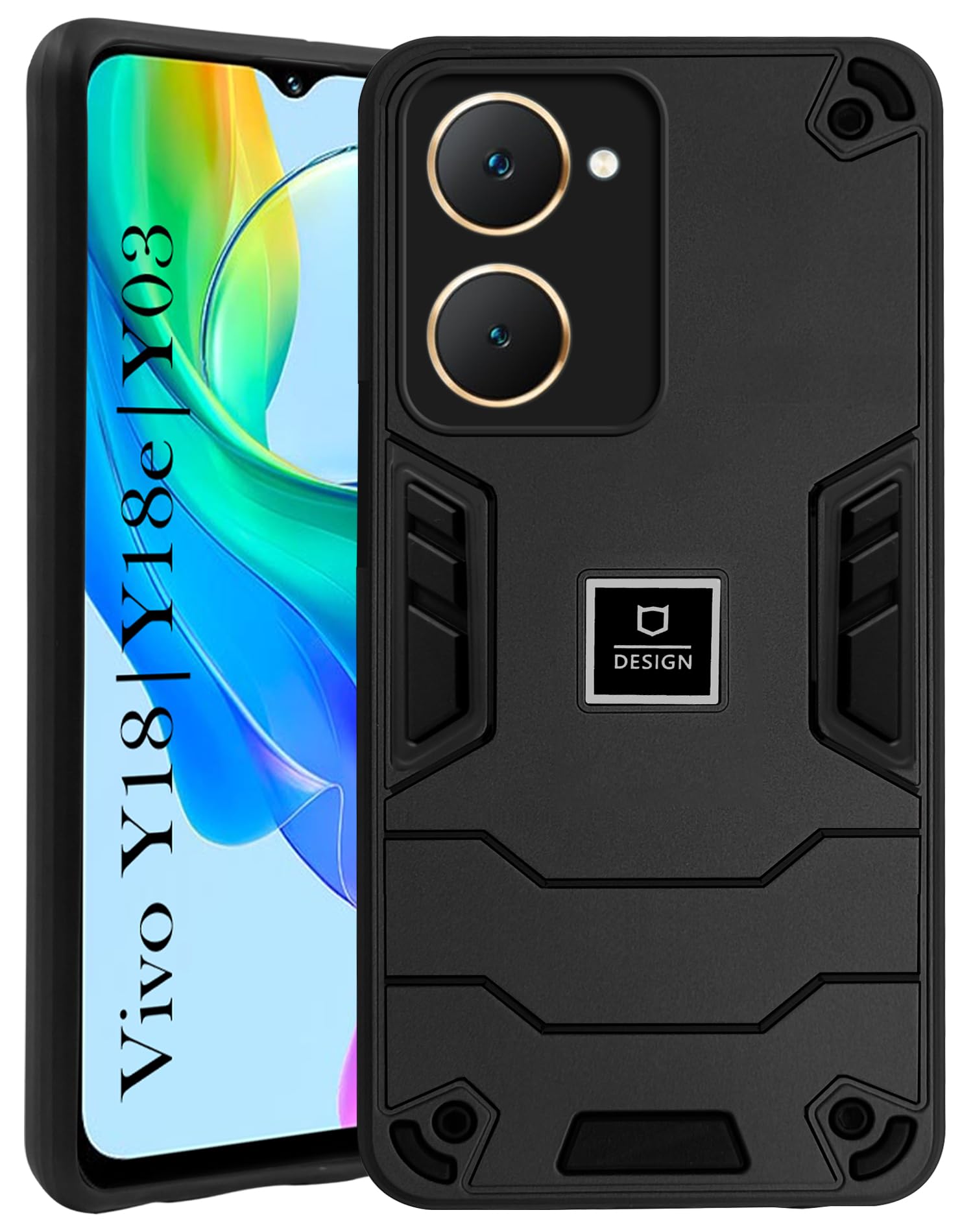 For Vivo Y18 | Y18e | Y03 | Y18i | Y18t Back Cover Case (Lightweight Hybrid Shockproof Polycarbonate)
