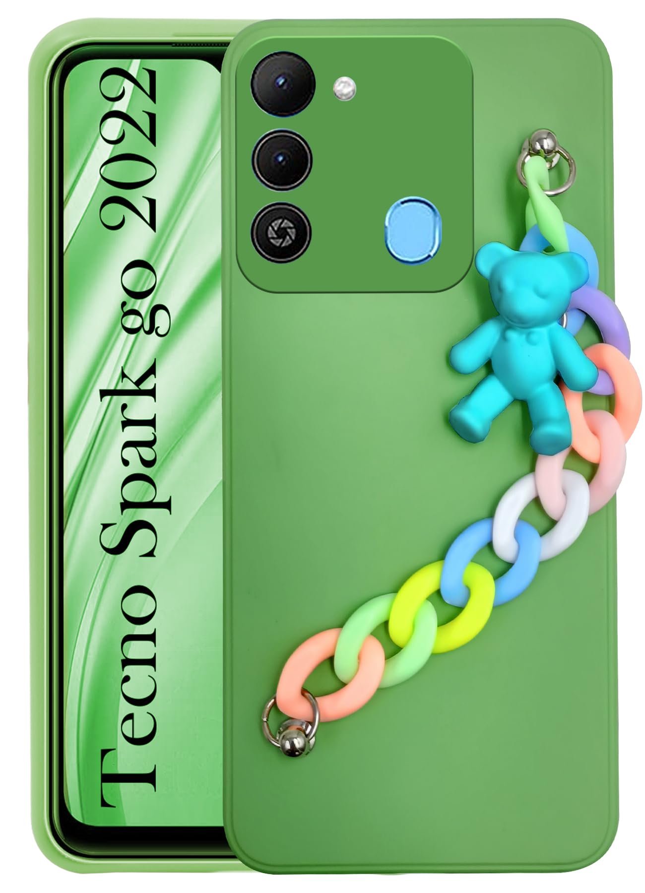 For Tecno Spark Go 2022 Back Cover for Girls Case with Bracelet (Wrist Hanging Chain | Teddy Toy Cartoon)
