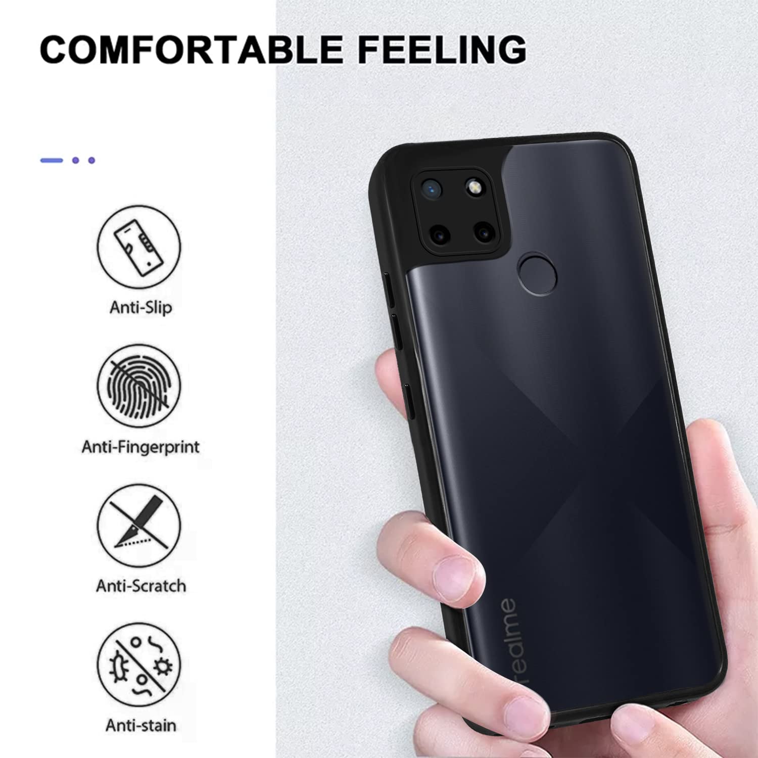 For Realme C21Y | C25Y Back Cover Case (PC - Crystal Clear | Flexible Glass Back | Camera Protection | Airbag Shockproof Grip)