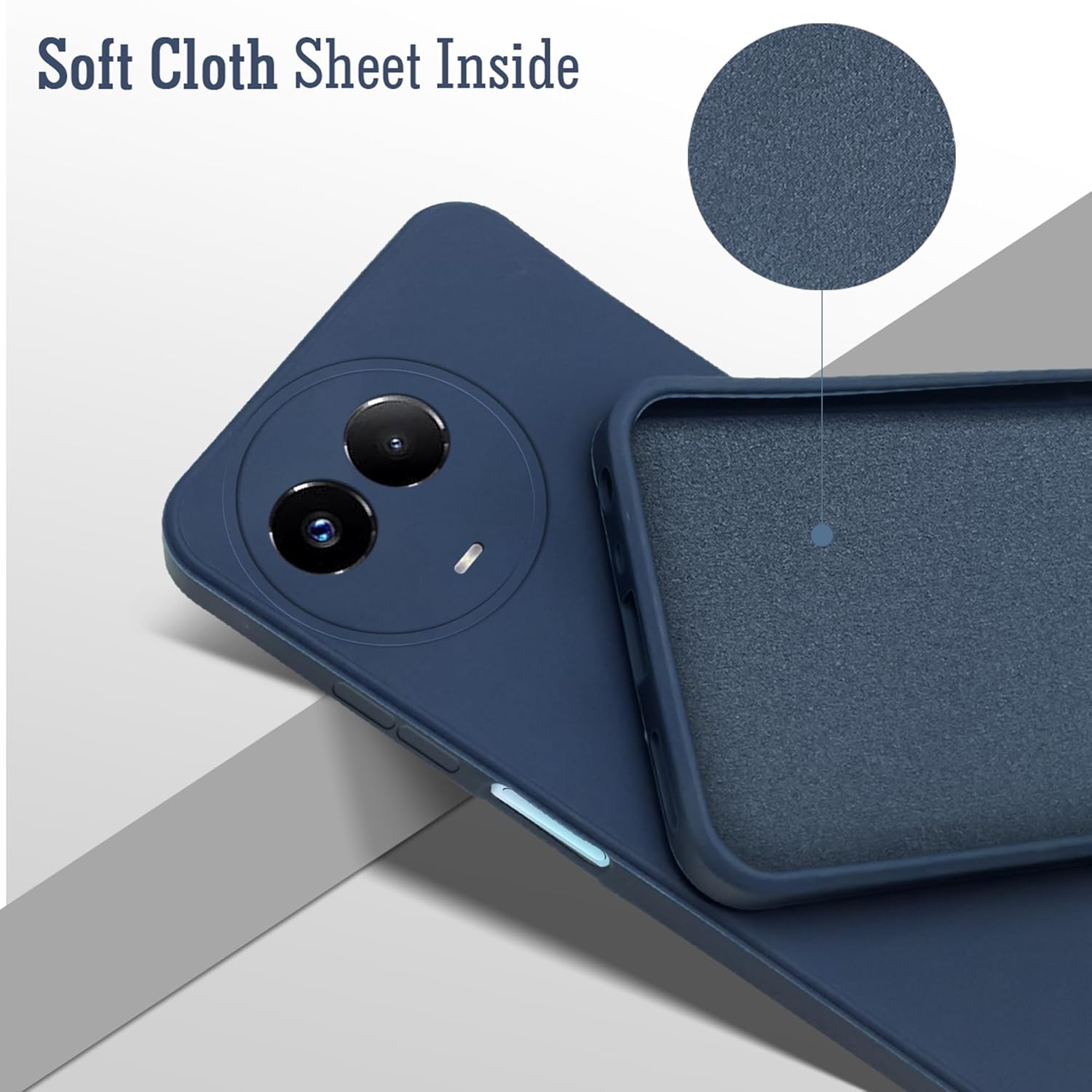 For Realme Narzo 60x Back Cover Case (Matte Finish Silicone with Inside Fiber Cloth)