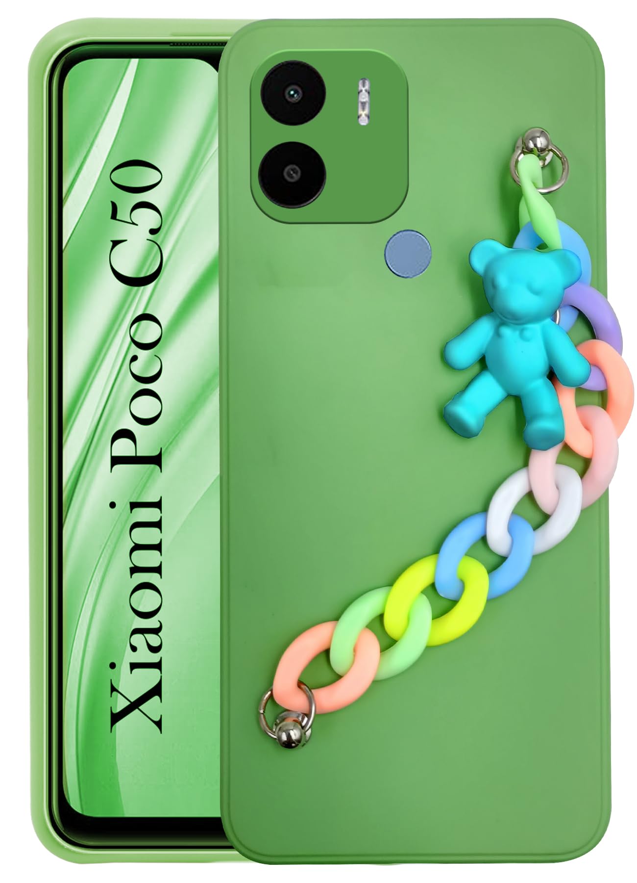 For Poco C50 Back Cover Girls Case with Bracelet (Wrist Hanging Chain | Teddy Toy Cartoon)
