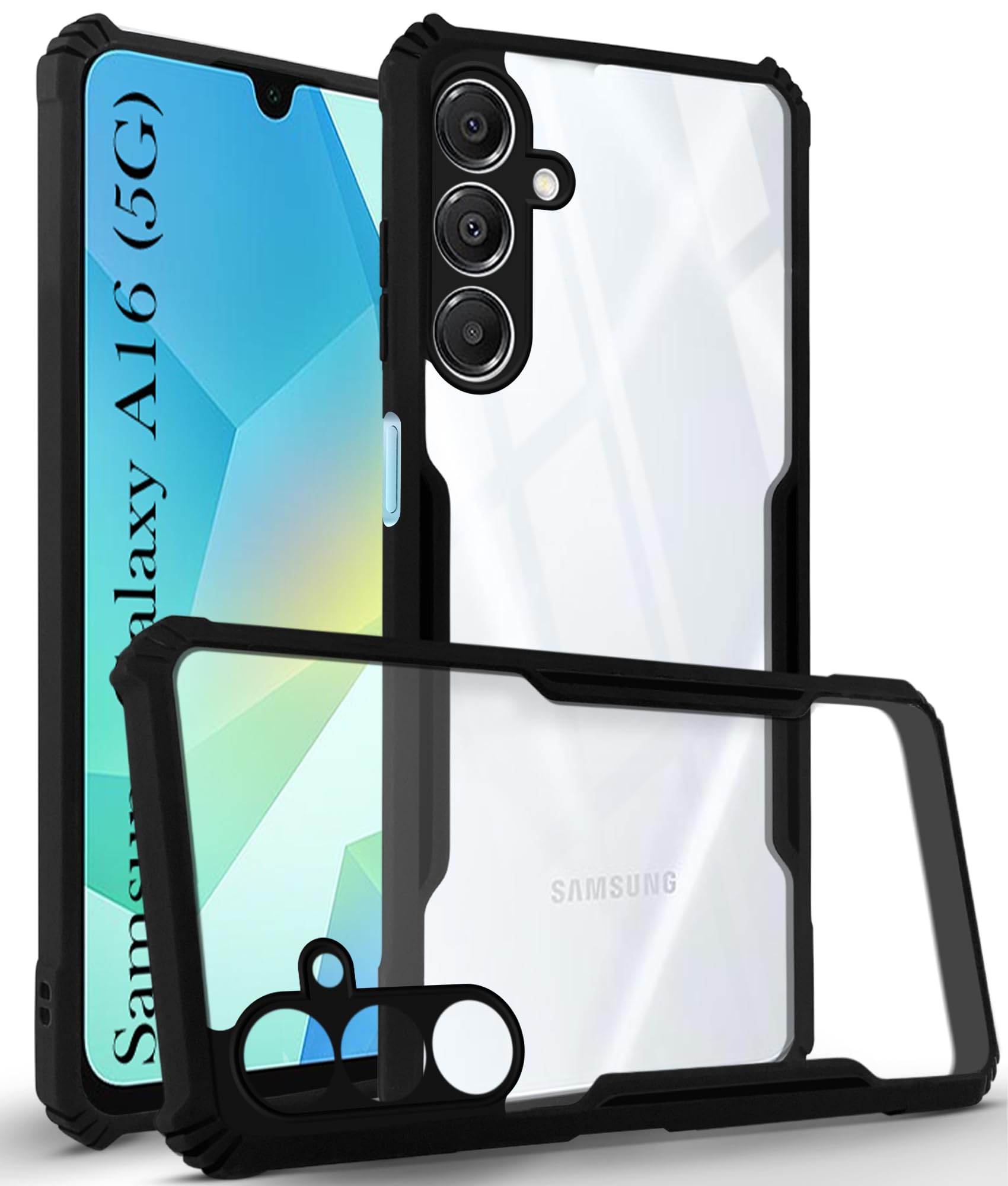 For Samsung Galaxy A16 5G Back Cover Case ( Shockproof with Polycarbonate Clear Panel | Professional Black)