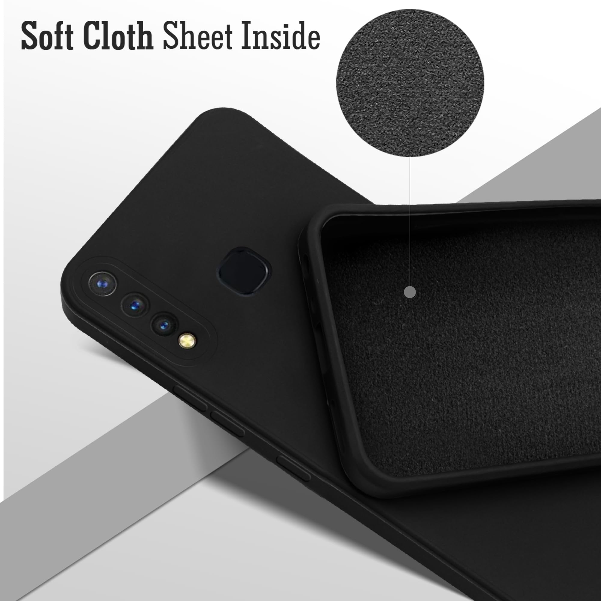For Vivo Y19 | Y5s Back Cover Case ( Matte Finish Silicone with Inside Fiber cloth)