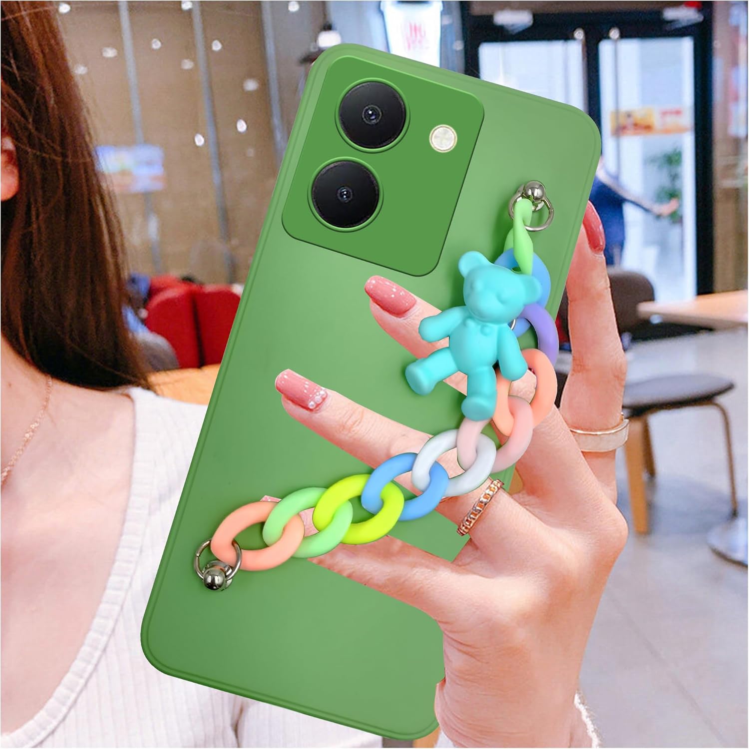 For Vivo Y36 Back Cover Girls Case with Bracelet (Wrist Hanging Chain | Teddy Toy Cartoon)