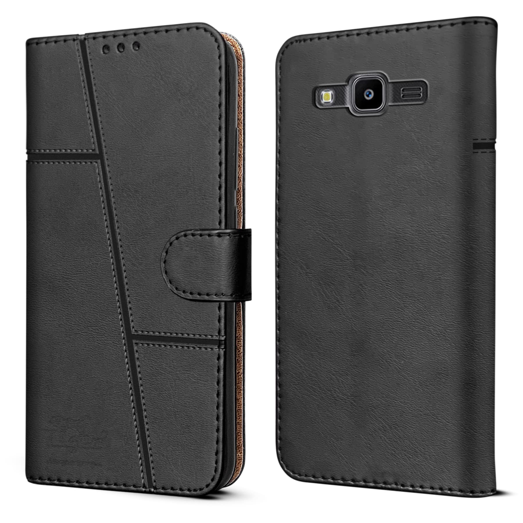 For Samsung Galaxy J7 Nxt Flip Cover Case (Stitched Leather Finish | Magnetic Closure | Inner TPU | Foldable Stand | Wallet Card Slots)