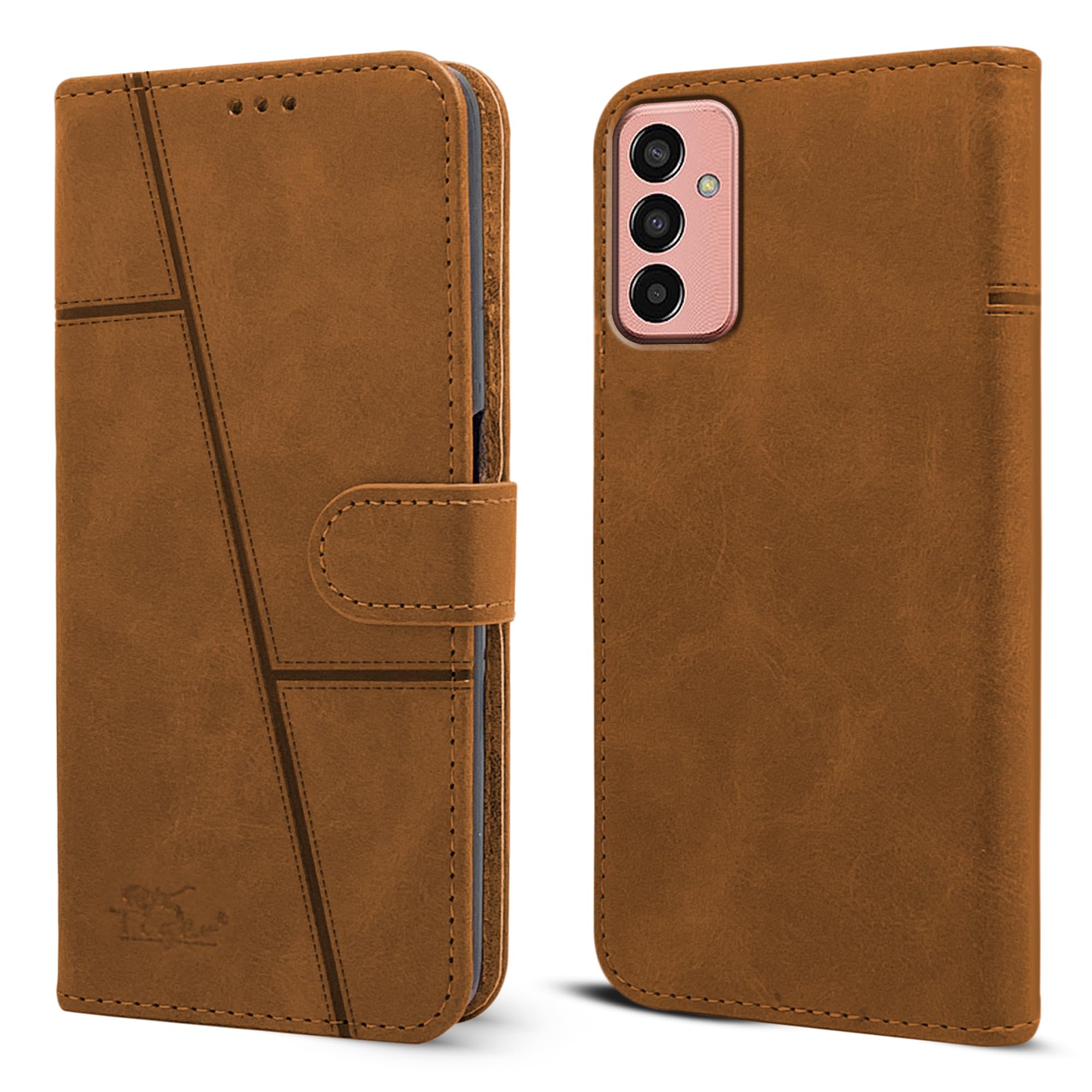 For Samsung Galaxy F13 Flip Cover Case (Stitched Leather Finish | Magnetic Closure | TPU | Foldable Stand | Wallet Card Slots)