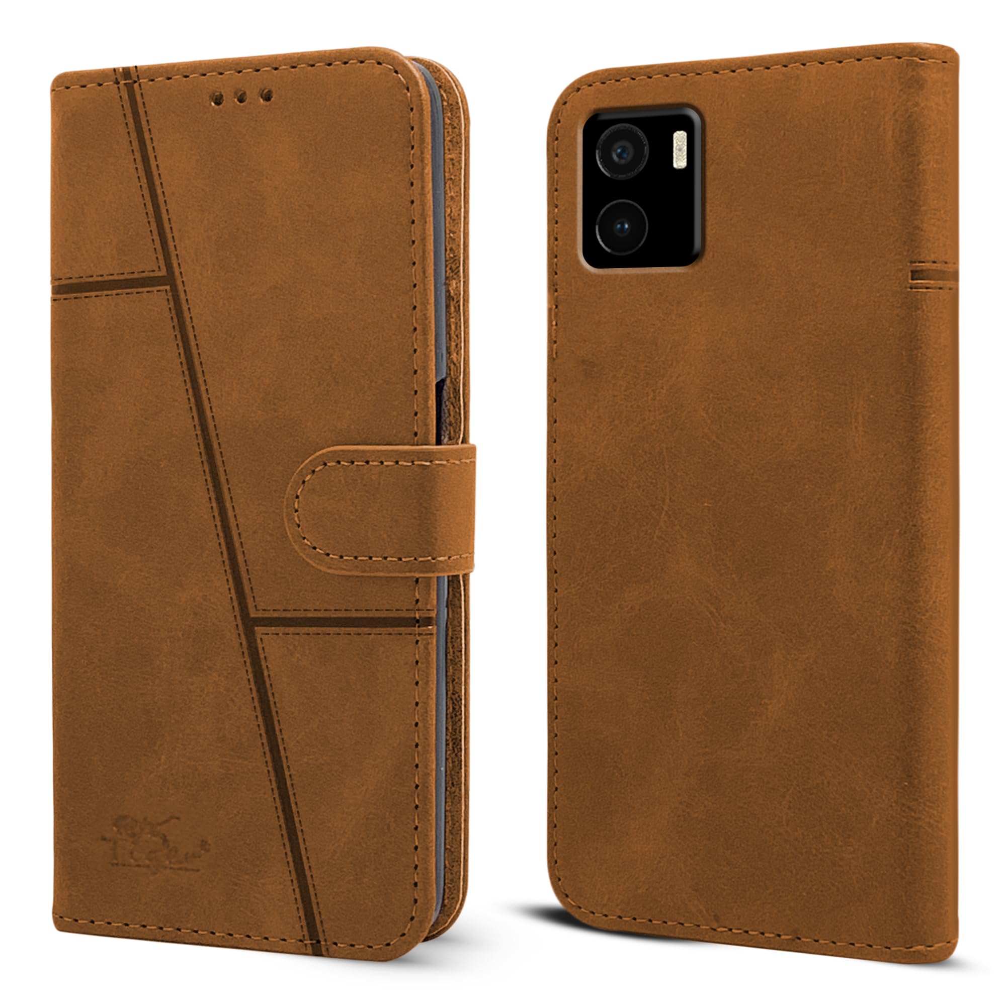 For Vivo Y15s (2021) | Y15A 2021 Flip Cover Case (Stitched Leather with Magnetic Closure)