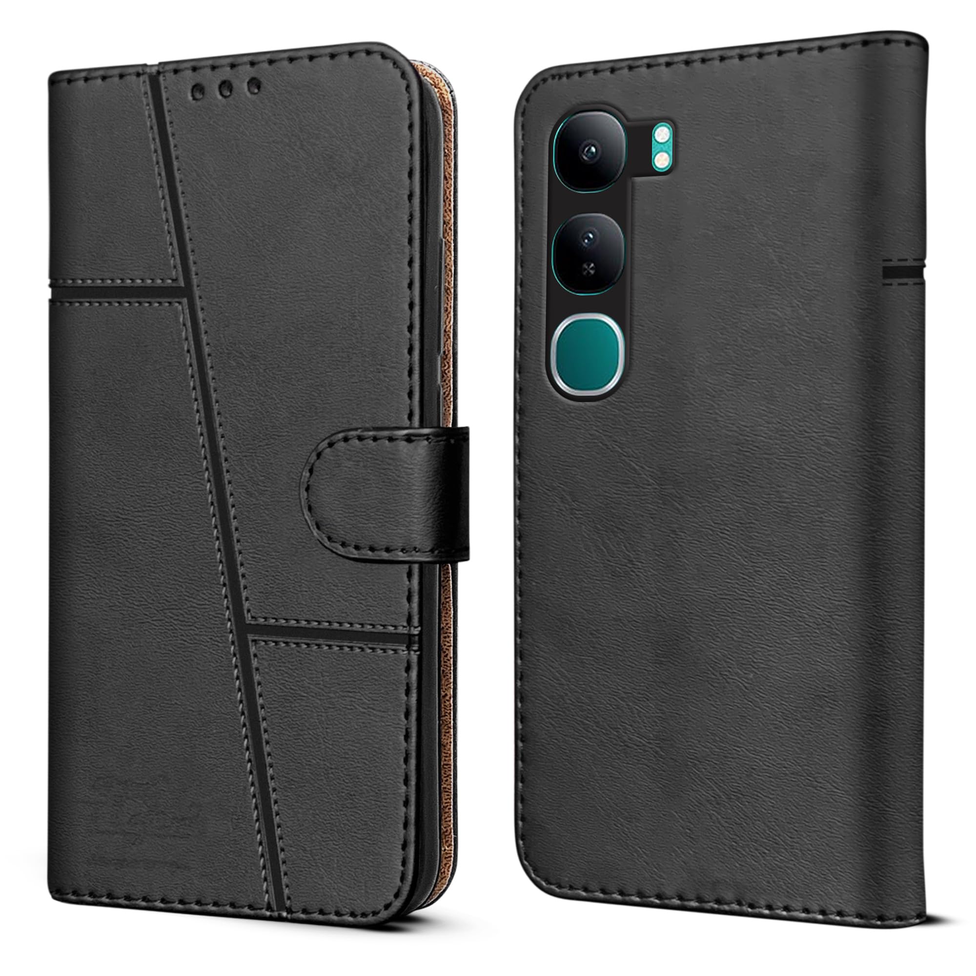 For Vivo Y300 Flip Cover Case ( Stitched Leather with Magnetic Closure)
