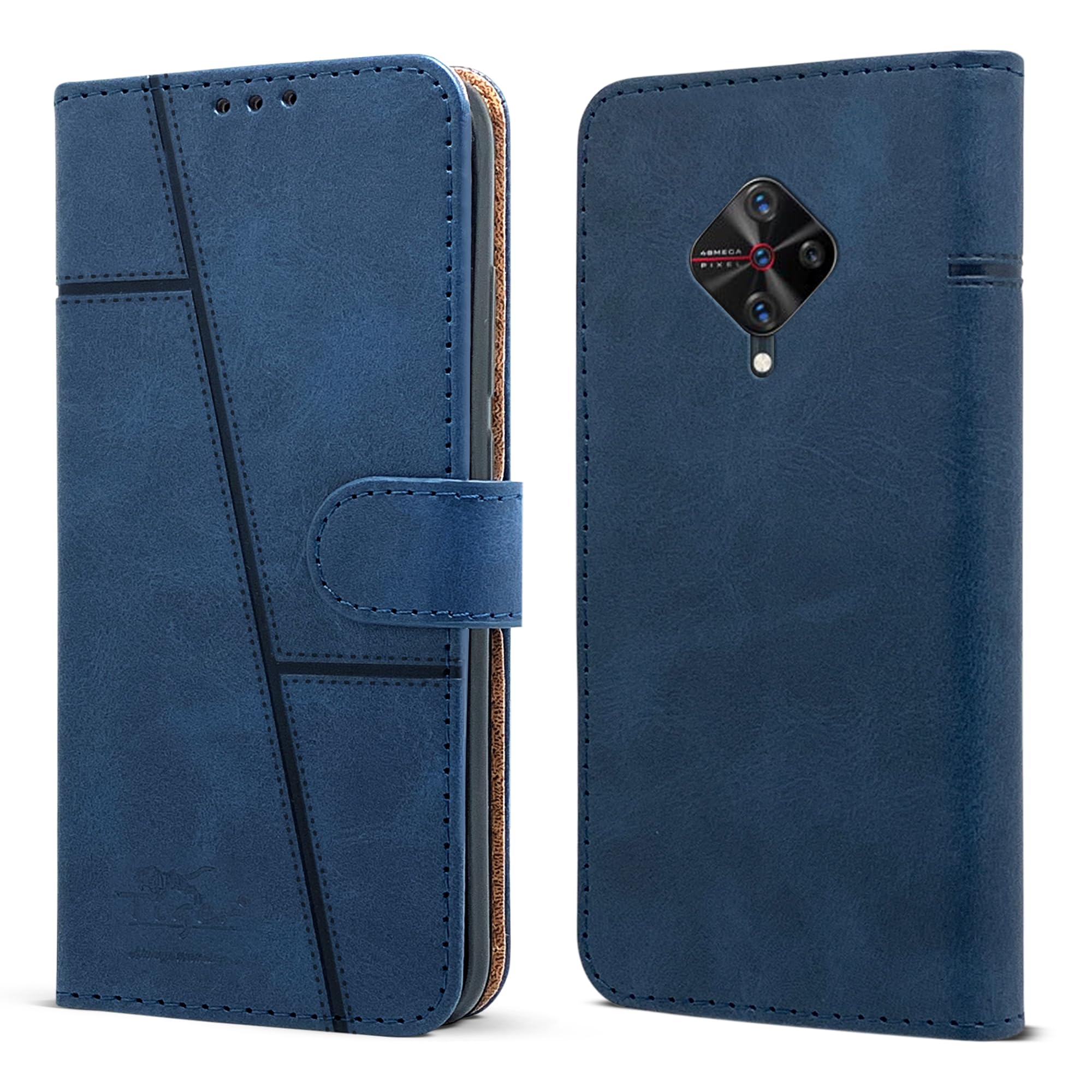 For Vivo Y9s Flip Cover Case ( Stitched Leather with Magnetic Closure)