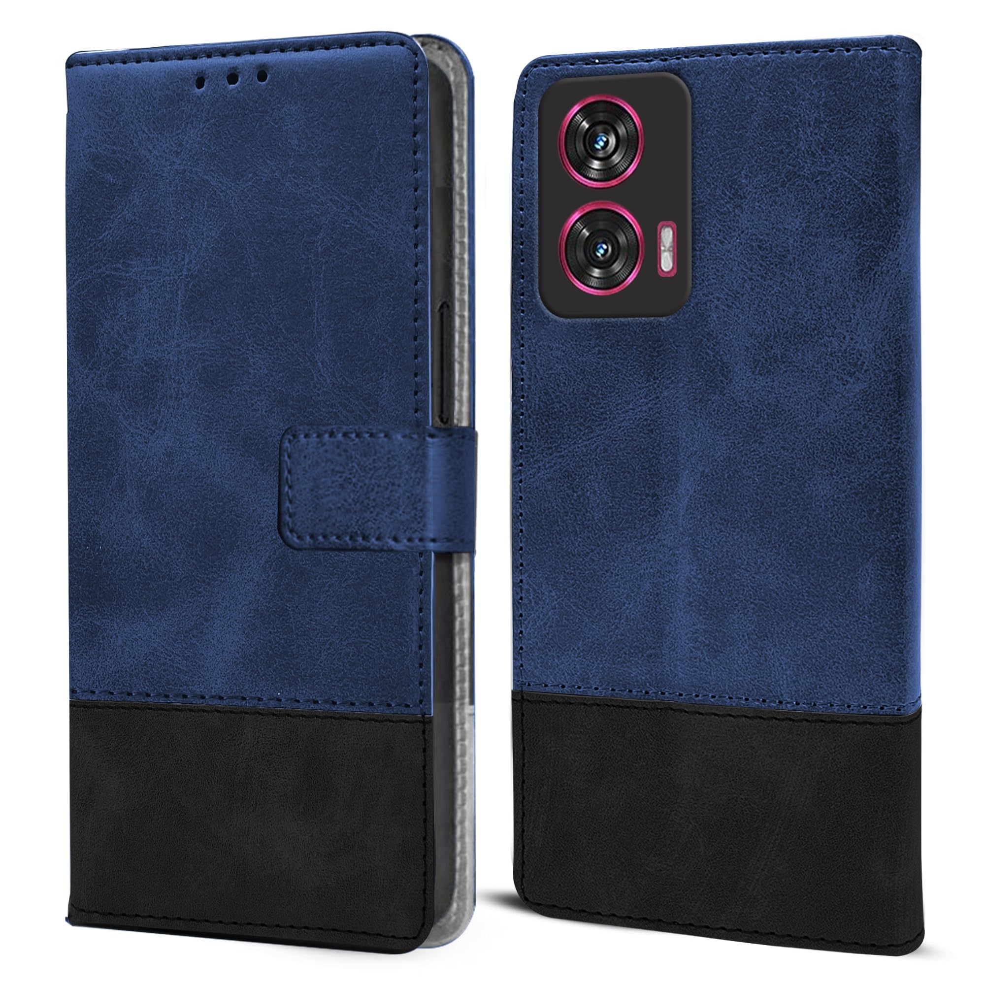 For Motorola Moto Edge 50 Fusion Flip Cover Case (Professional Dual Leather Wallet with Magnetic Closure) Matte Blue