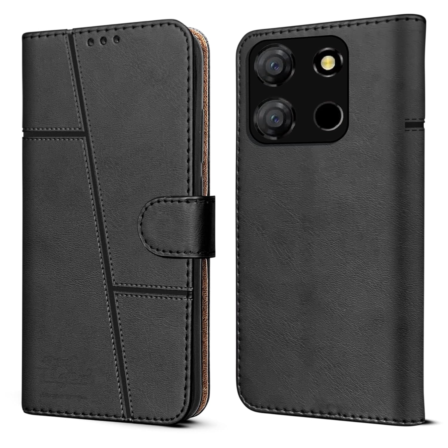 For Itel A60 Flip Cover Case (Stitched Leather with Magnetic Closure)