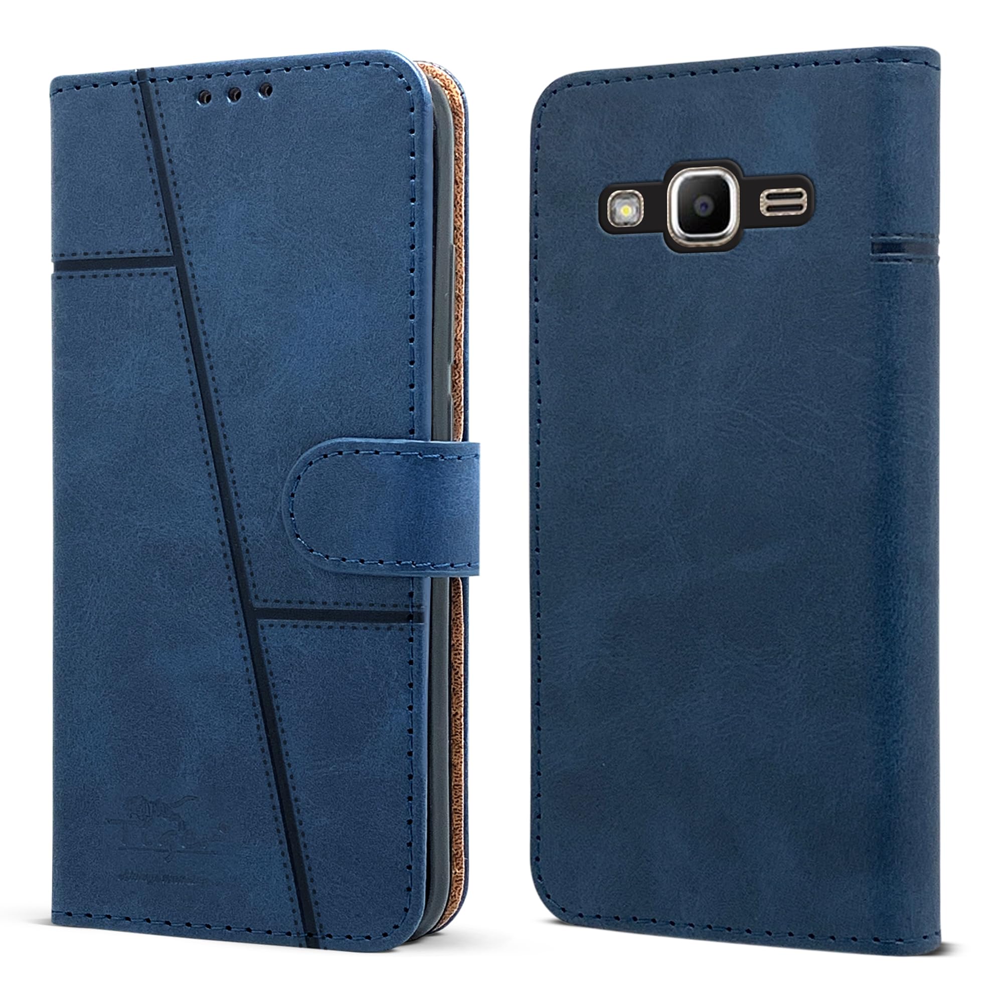For Samsung Galaxy J2 Prime Flip Cover Case (Stitched Leather with Magnetic Closure)