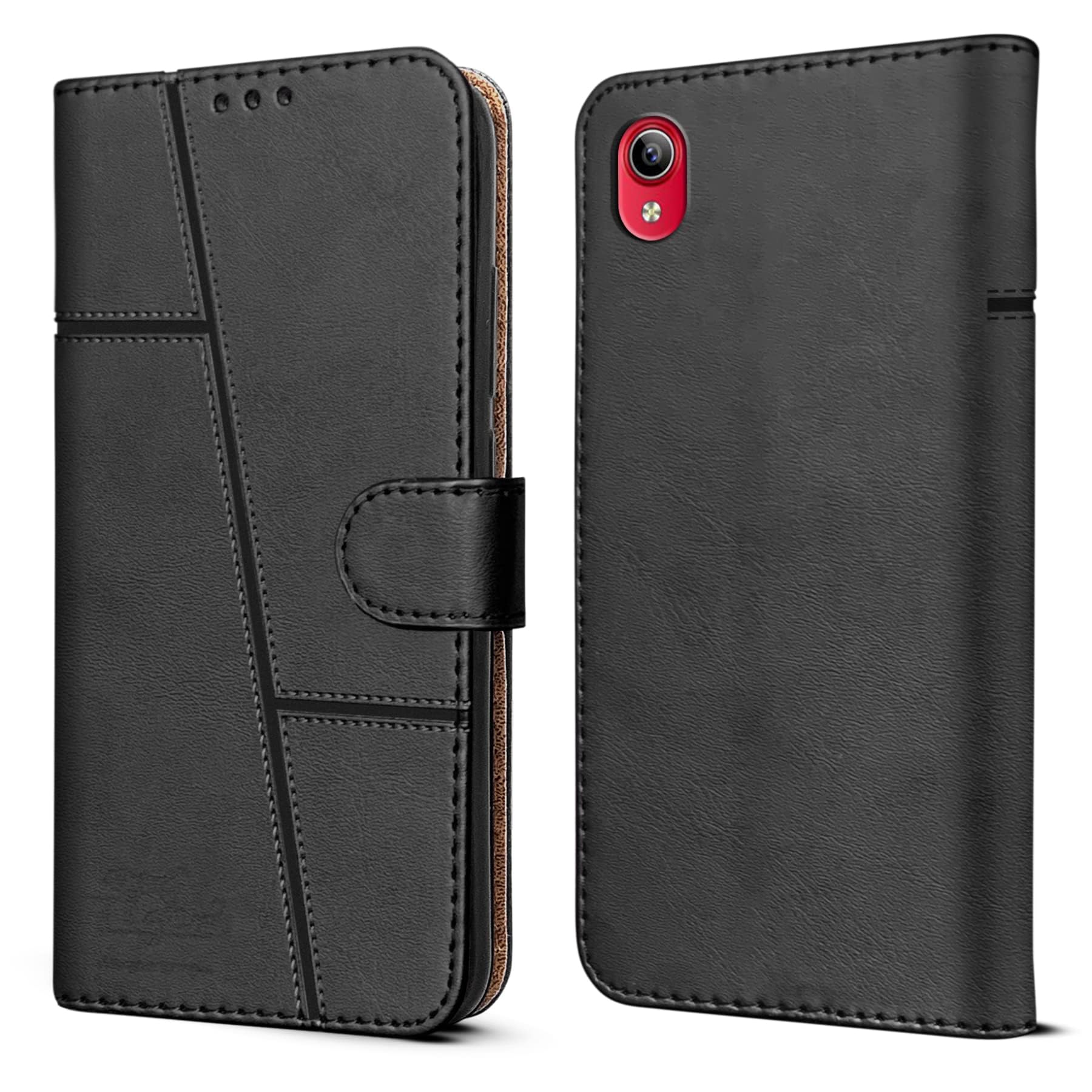 For Vivo Y1s Flip Cover Case (Stitched Leather with Magnetic Closure)