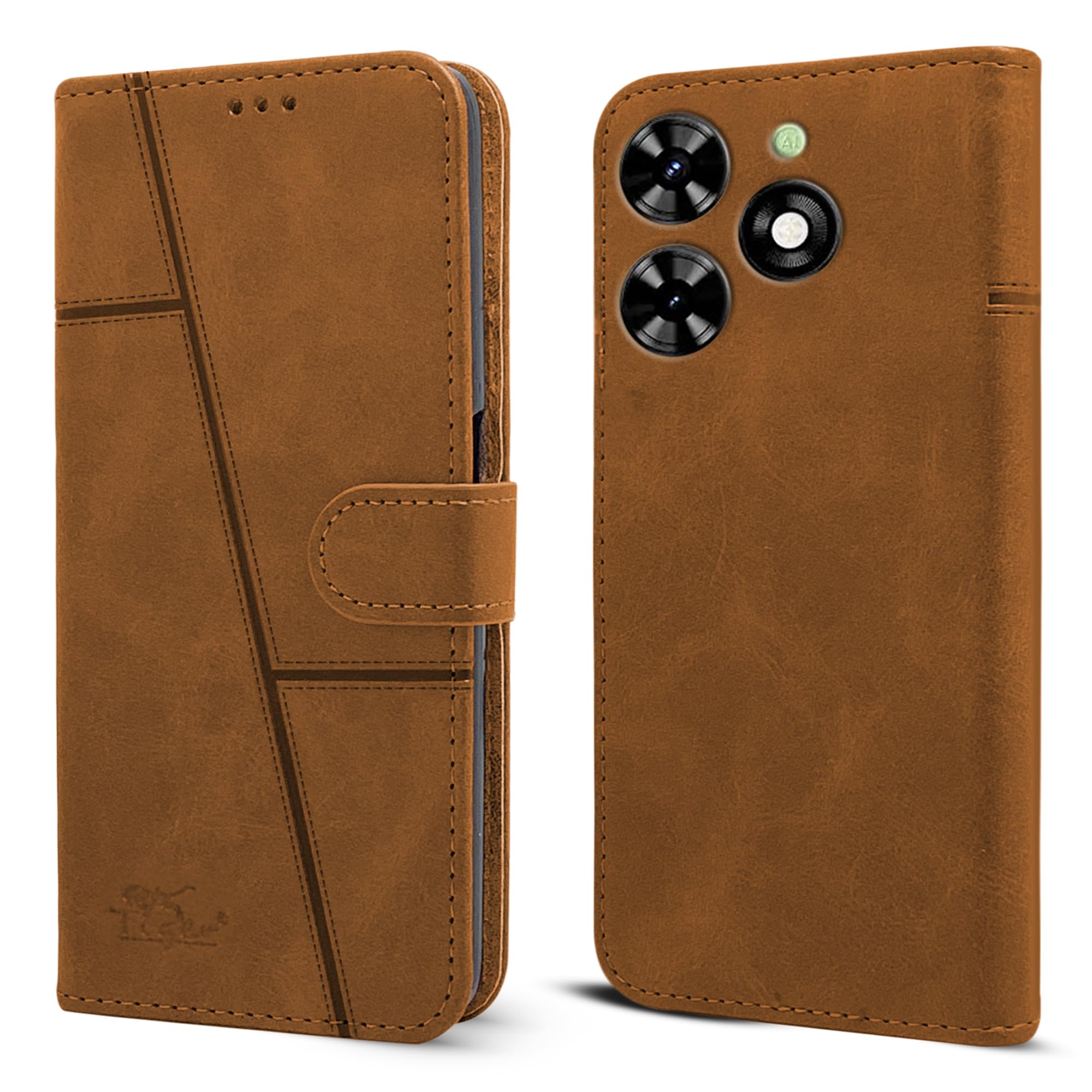For Tecno Spark Go 2024 Flip Cover Case (Stitched Leather with Magnetic Closure)