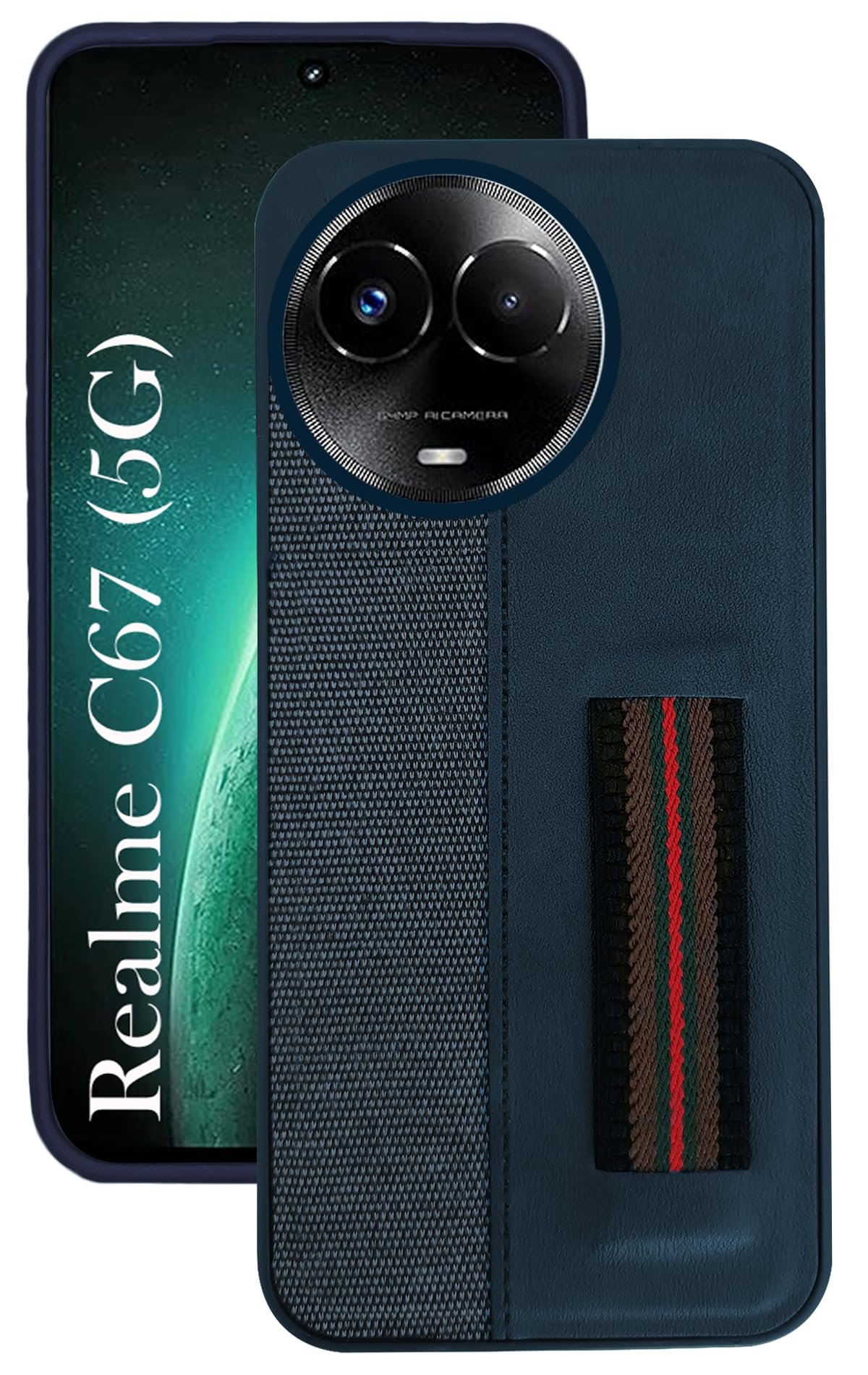 For Realme C67 Back Cover Case (Professional PU Leather | Strip Chain Holder Socket)