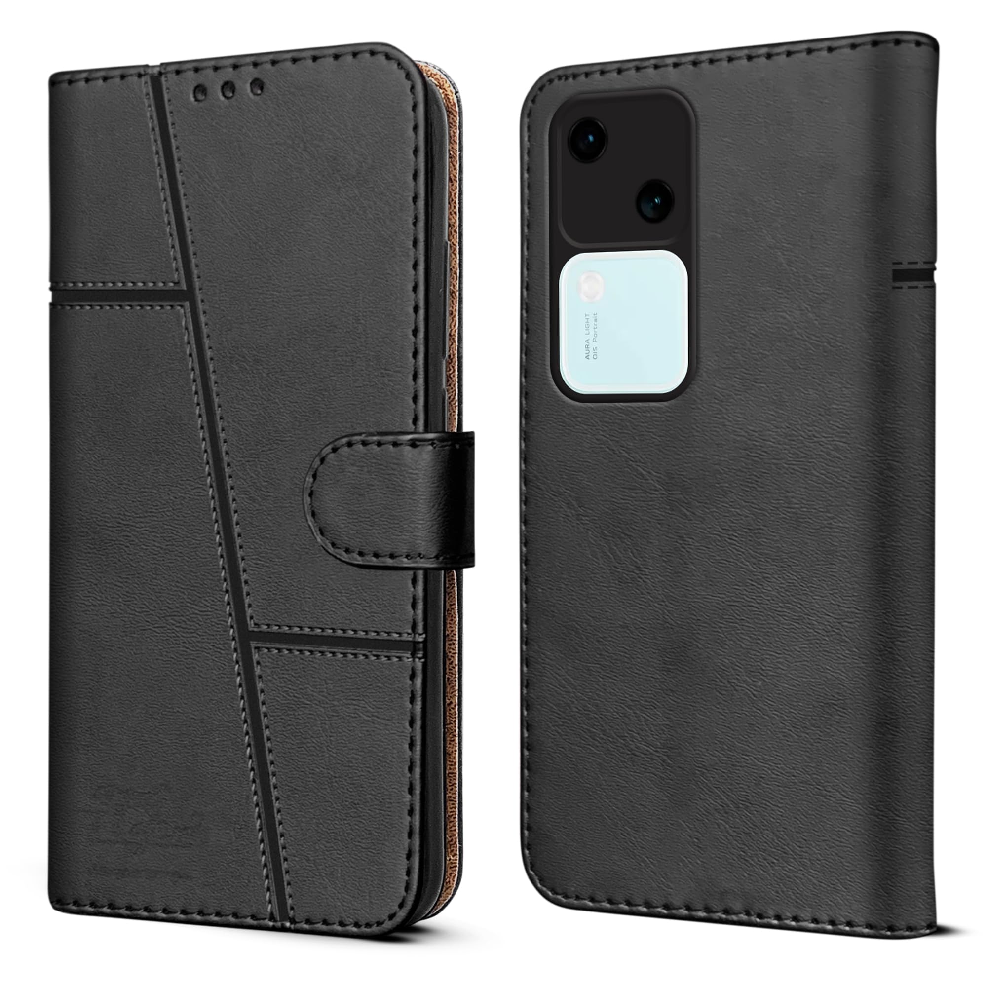For Vivo V30 5G Flip Cover Case (Stitched Leather with Magnetic Closure)