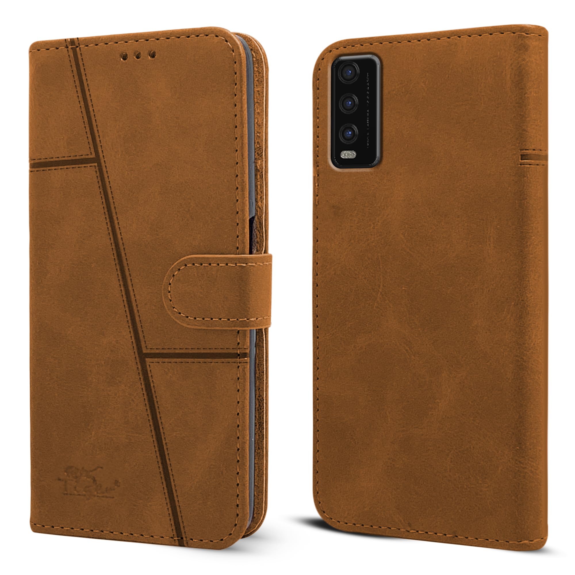 For Vivo Y20 | Y20i Flip Cover Case (Stitched Leather with Magnetic Closure)