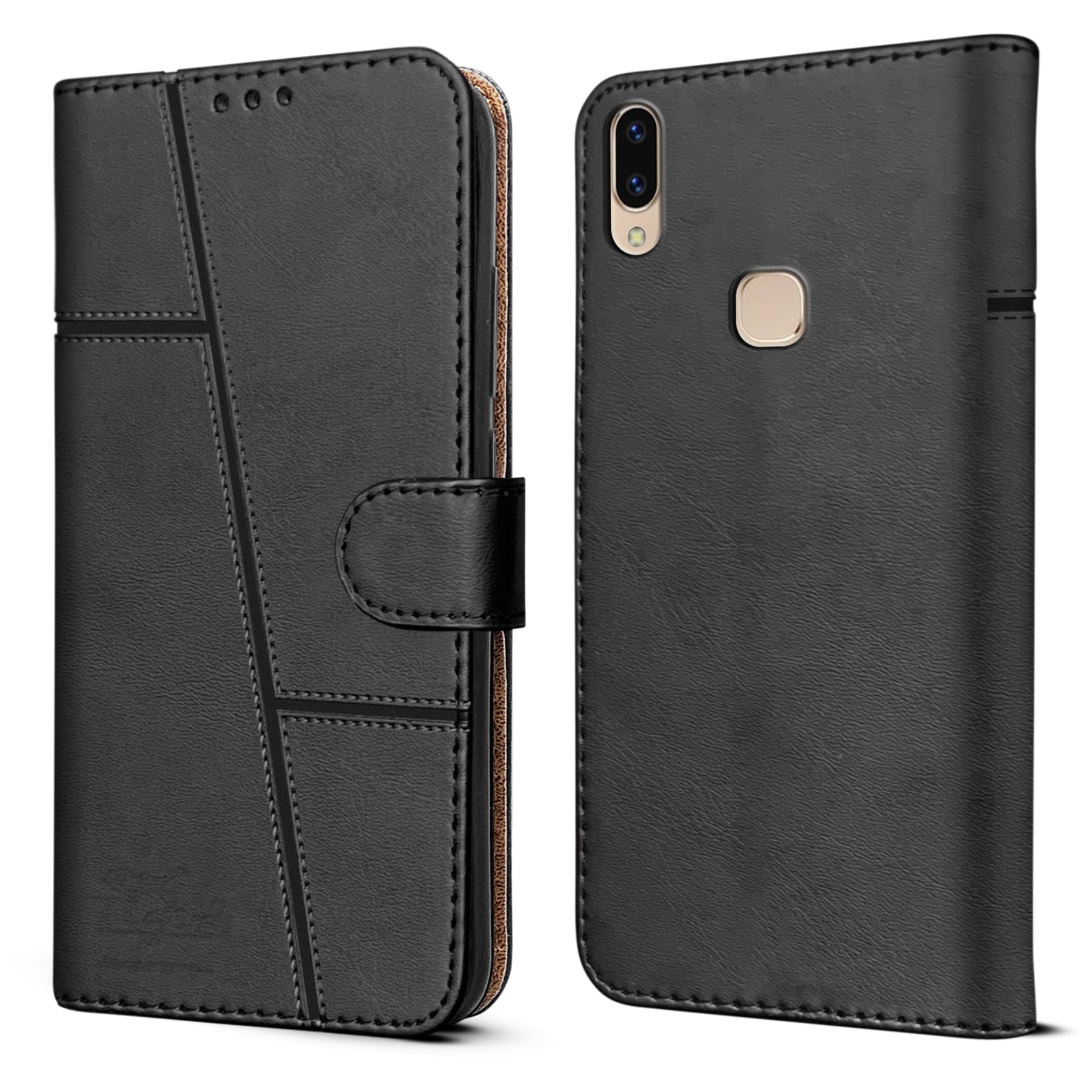 For Vivo V9 | V9 Pro | V9 Youth Flip Cover Case (Stitched Leather Finish | Magnetic Closure | Inner TPU | Foldable Stand | Wallet Card Slots)